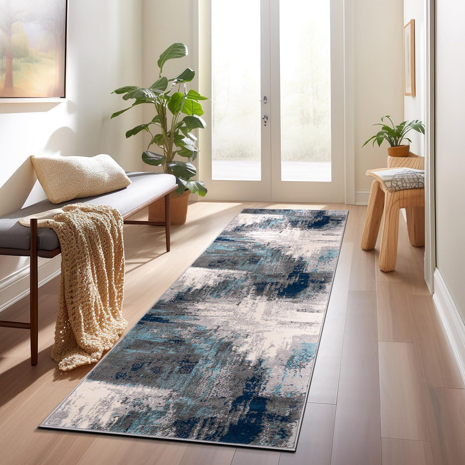 imageRugshop Basel Contemporary Abstract Art Stain Resistant Soft Area Rug 5 x 7 BlackBlue