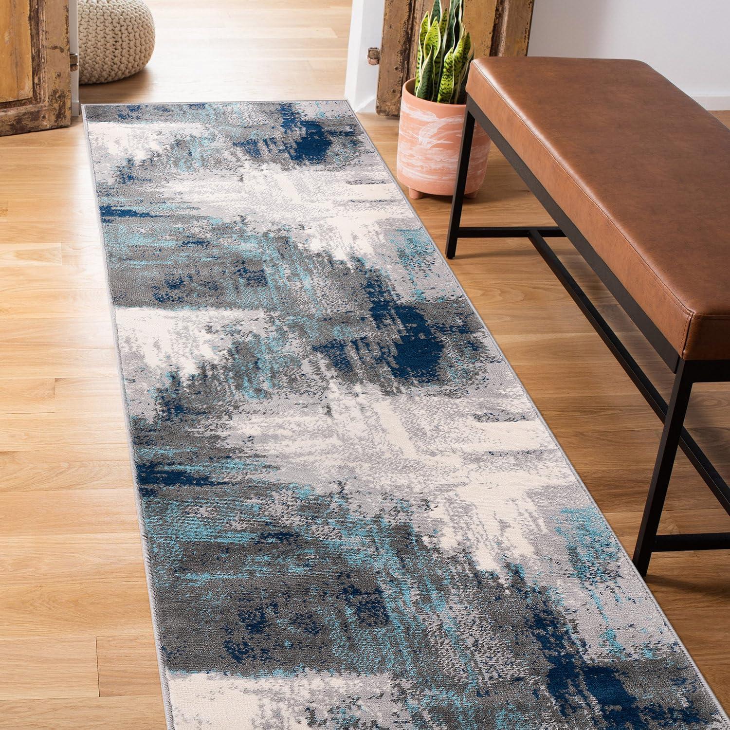 imageRugshop Basel Contemporary Abstract Art Stain Resistant Soft Area Rug 5 x 7 BlackBlue