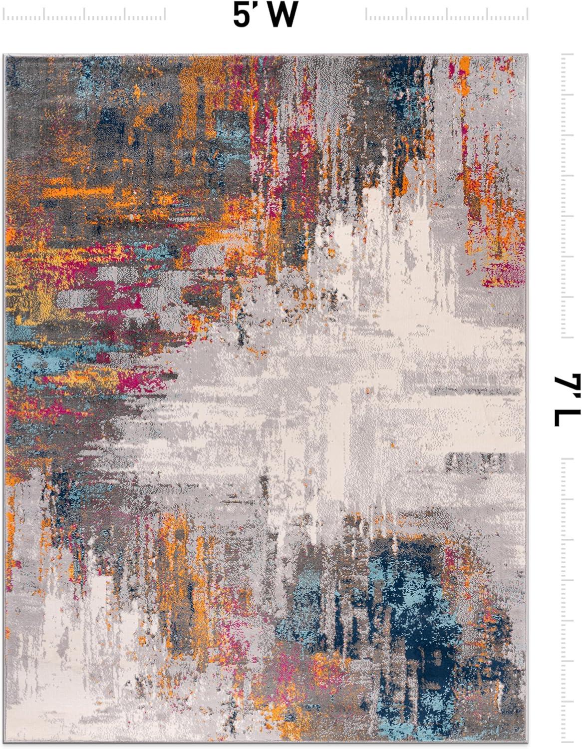 imageRugshop Basel Contemporary Abstract Art Stain Resistant Soft Area Rug 5 x 7 BlackMulti Color
