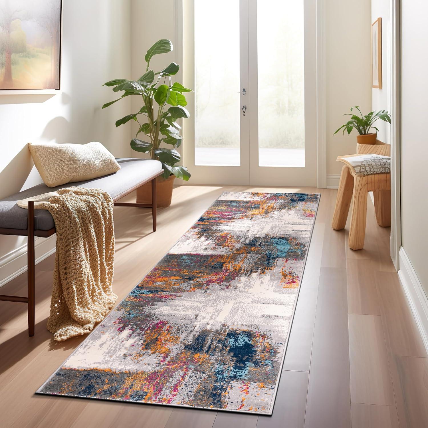 imageRugshop Basel Contemporary Abstract Art Stain Resistant Soft Area Rug 5 x 7 BlackMulti Color