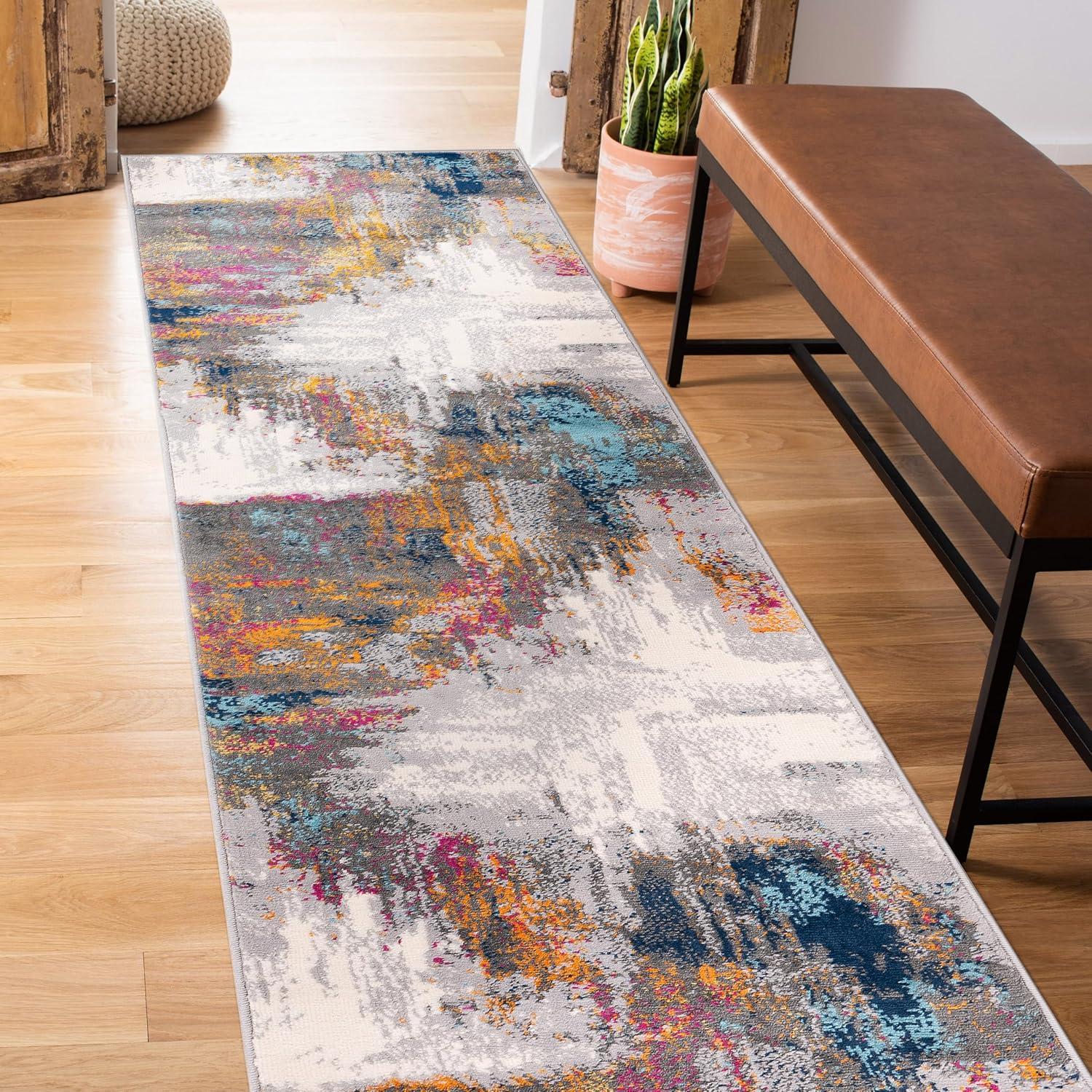 imageRugshop Basel Contemporary Abstract Art Stain Resistant Soft Area Rug 5 x 7 BlackMulti Color