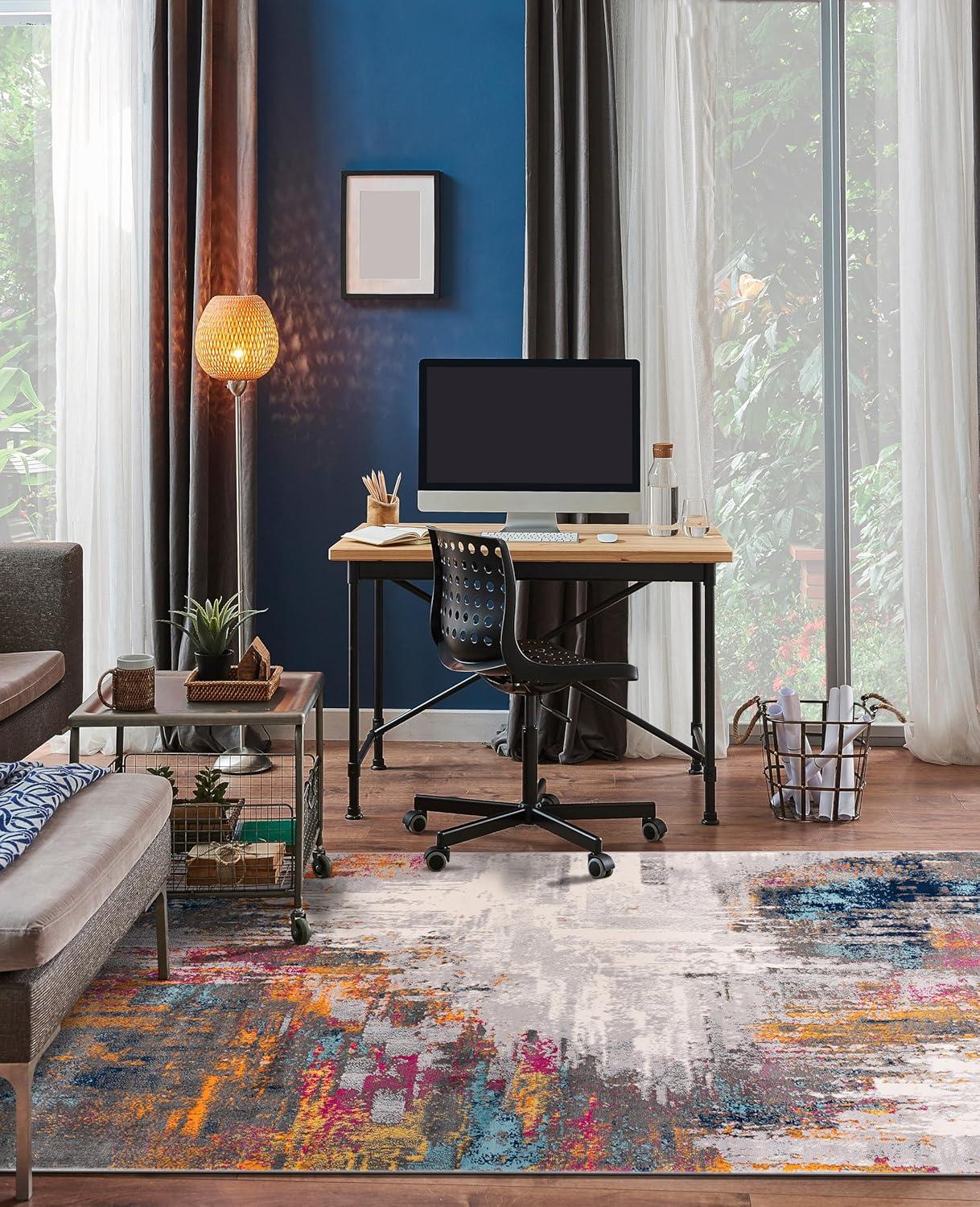 imageRugshop Basel Contemporary Abstract Art Stain Resistant Soft Area Rug 5 x 7 BlackMulti Color