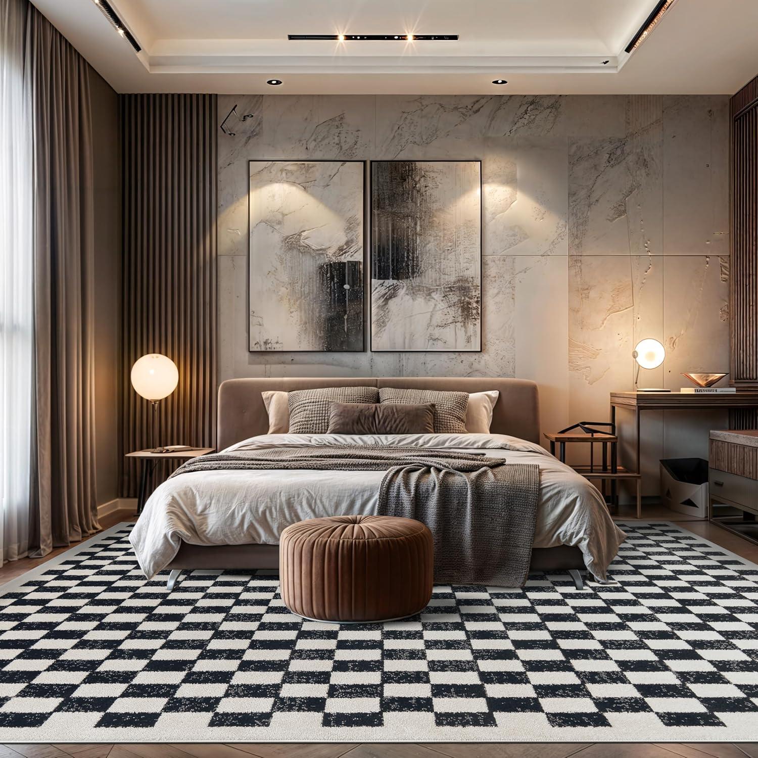 imageRugshop Black and White Checkered Area Rug  HighContrast Grid Pattern Carpet for Living Room Bedroom or Dorm  Trendy Contemporary Soft Floor Dcor 5 x 7 BlackBlack