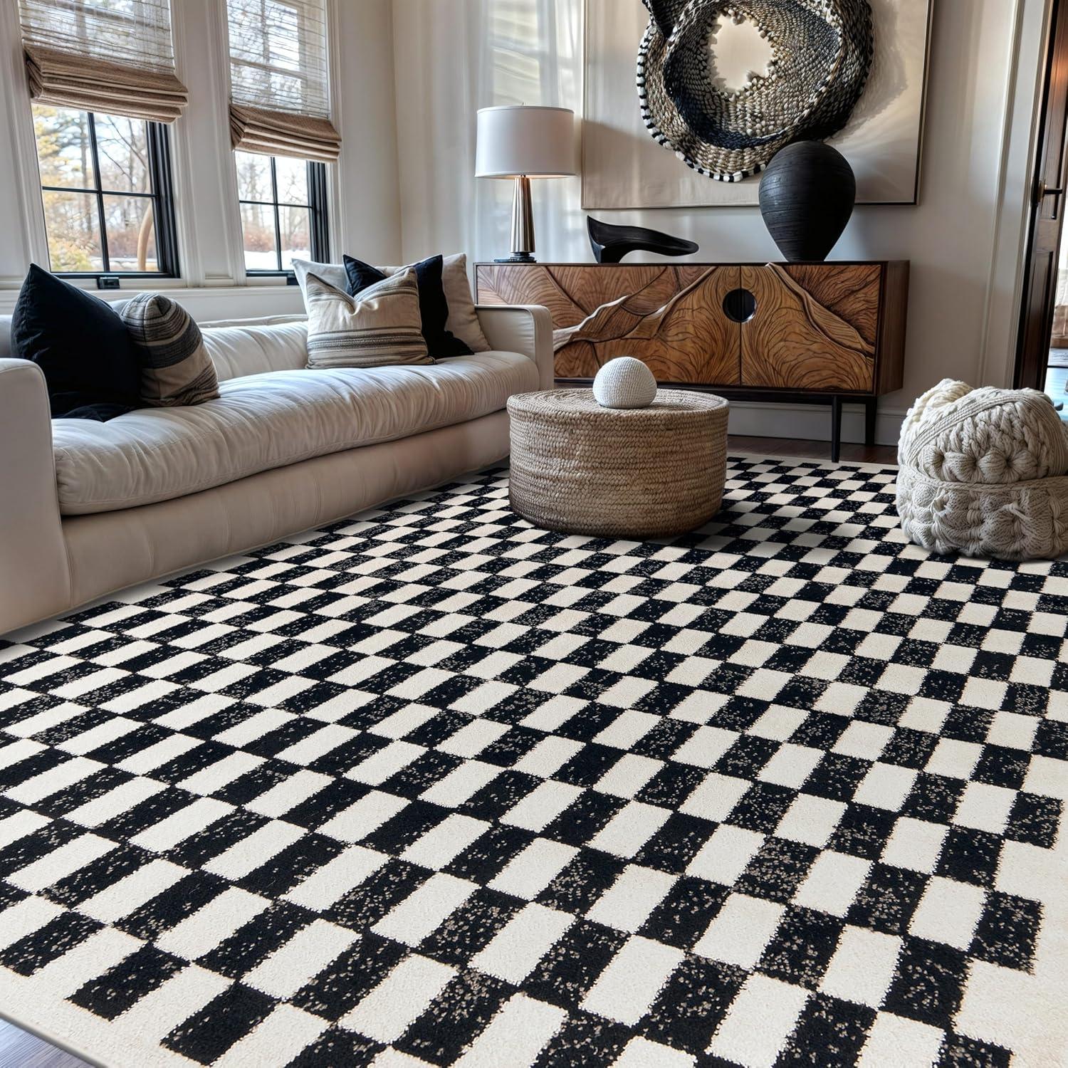 imageRugshop Black and White Checkered Area Rug  HighContrast Grid Pattern Carpet for Living Room Bedroom or Dorm  Trendy Contemporary Soft Floor Dcor 5 x 7 BlackBlack