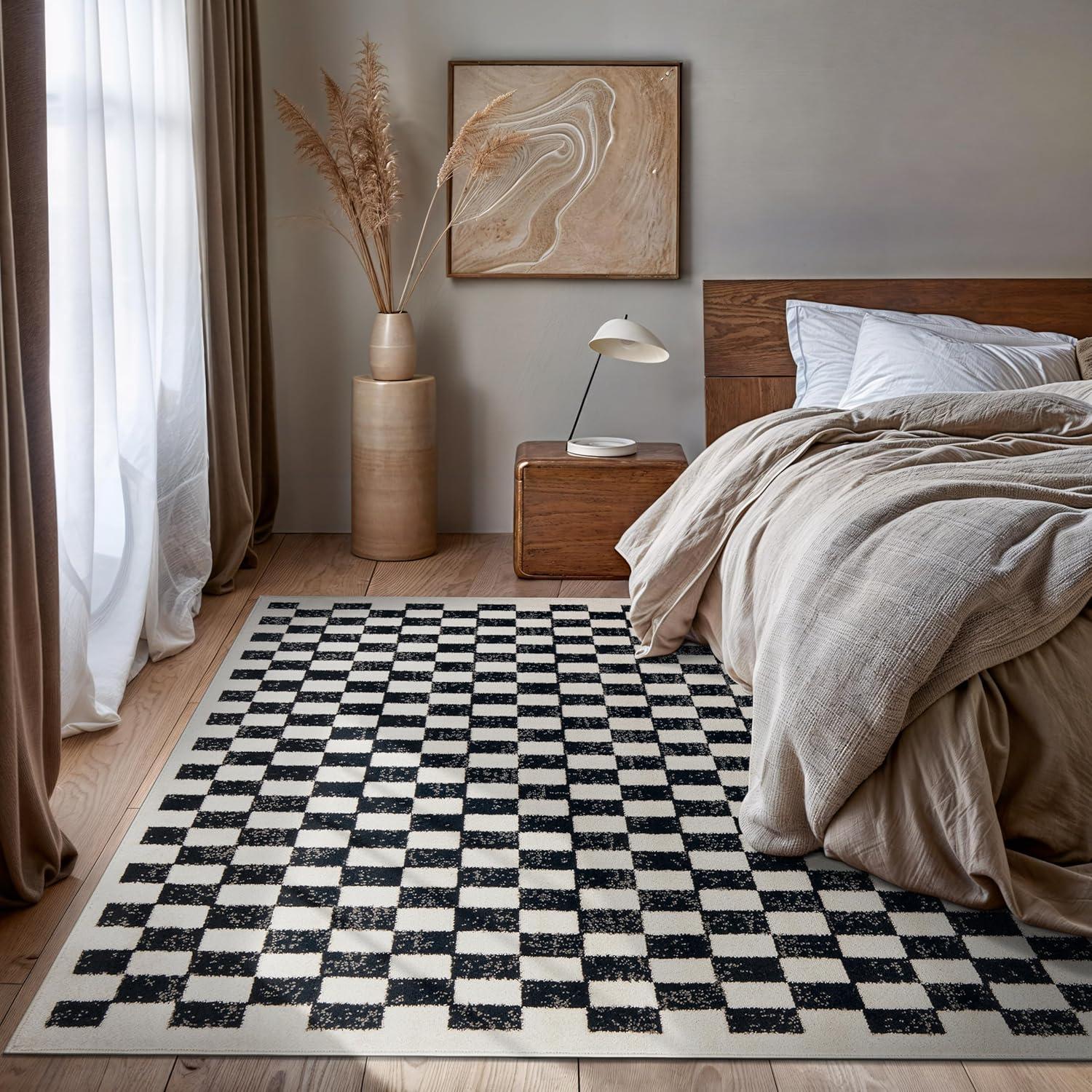 imageRugshop Black and White Checkered Area Rug  HighContrast Grid Pattern Carpet for Living Room Bedroom or Dorm  Trendy Contemporary Soft Floor Dcor 5 x 7 BlackBlack