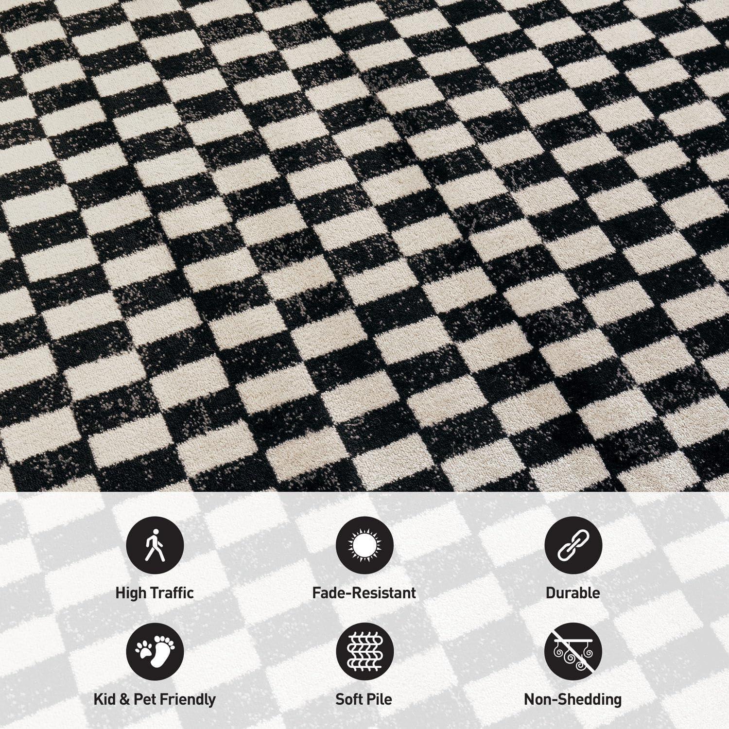 imageRugshop Black and White Checkered Area Rug  HighContrast Grid Pattern Carpet for Living Room Bedroom or Dorm  Trendy Contemporary Soft Floor Dcor 5 x 7 BlackBlack