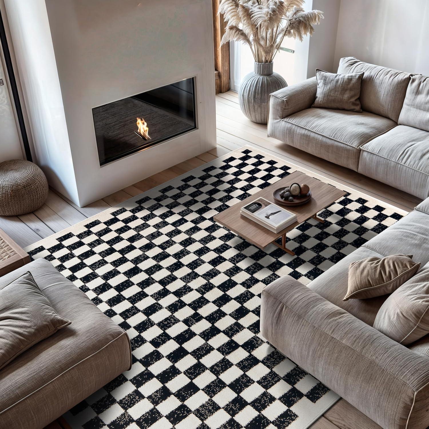 imageRugshop Black and White Checkered Area Rug  HighContrast Grid Pattern Carpet for Living Room Bedroom or Dorm  Trendy Contemporary Soft Floor Dcor 5 x 7 BlackBlack