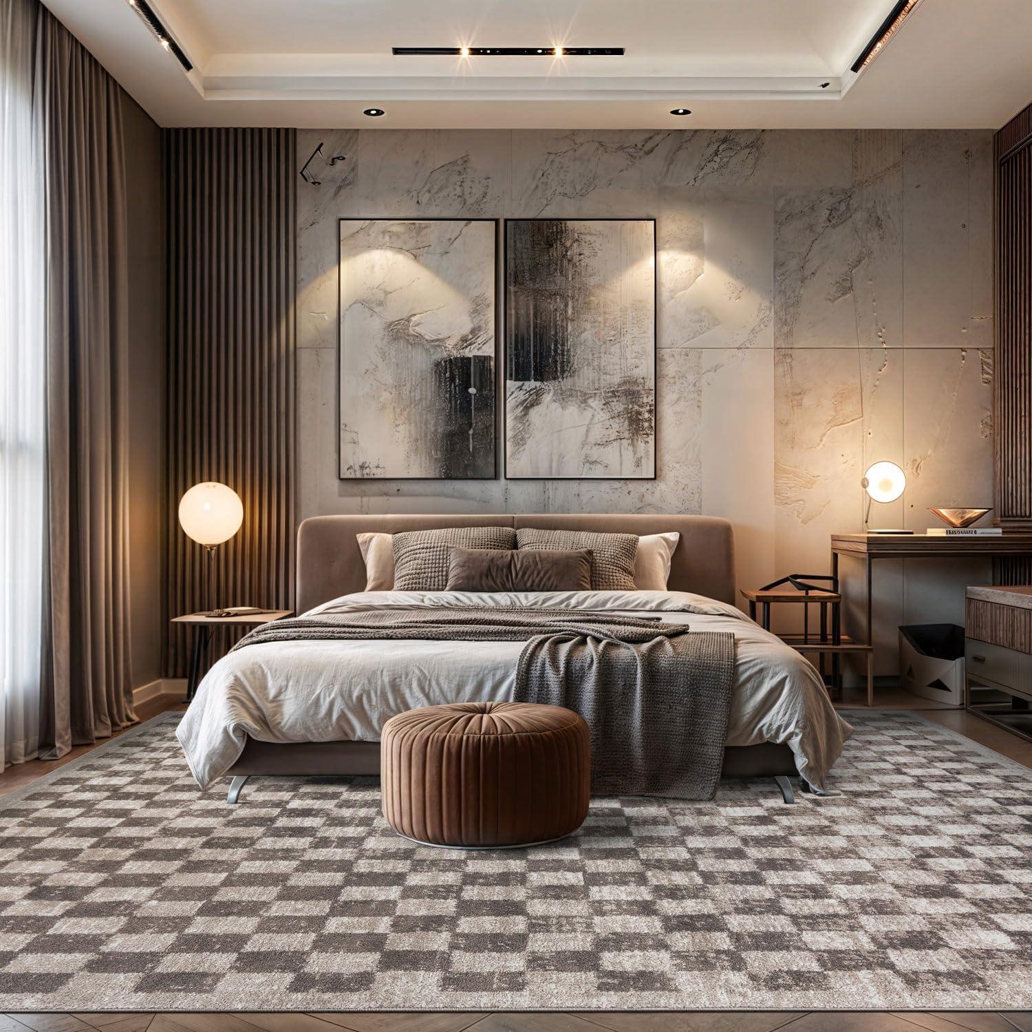 imageRugshop Black and White Checkered Area Rug  HighContrast Grid Pattern Carpet for Living Room Bedroom or Dorm  Trendy Contemporary Soft Floor Dcor 5 x 7 BlackBeige