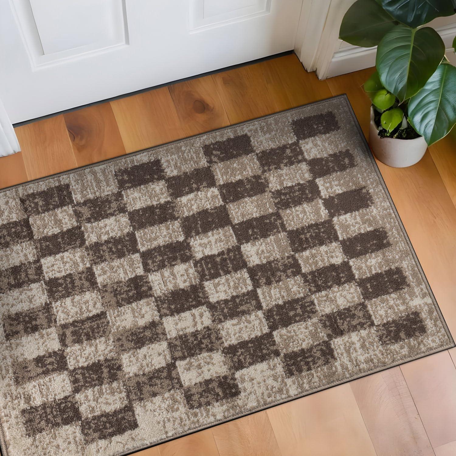imageRugshop Black and White Checkered Area Rug  HighContrast Grid Pattern Carpet for Living Room Bedroom or Dorm  Trendy Contemporary Soft Floor Dcor 5 x 7 BlackBeige