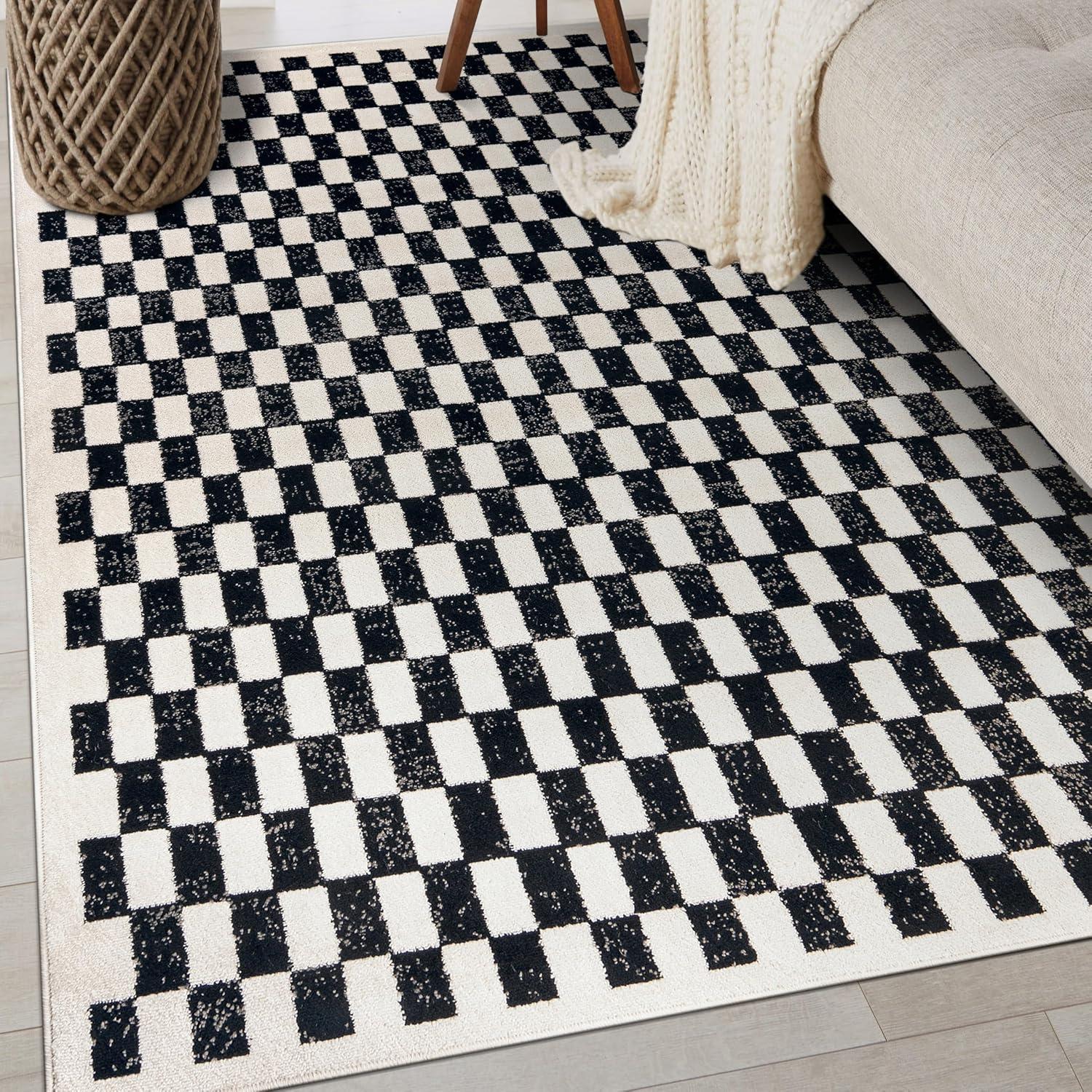 imageRugshop Black and White Checkered Area Rug  HighContrast Grid Pattern Carpet for Living Room Bedroom or Dorm  Trendy Contemporary Soft Floor Dcor 5 x 7 BlackBlack