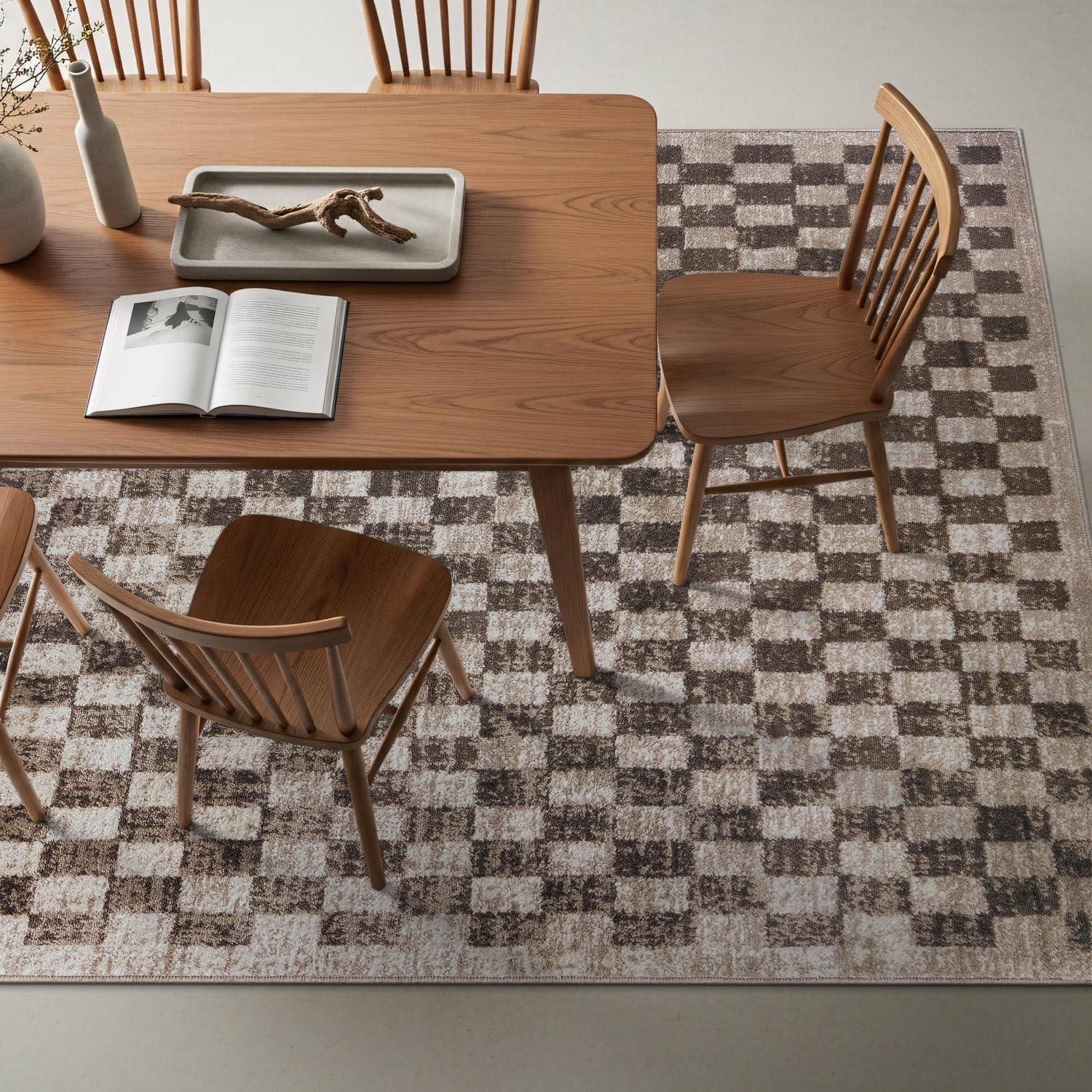 imageRugshop Black and White Checkered Area Rug  HighContrast Grid Pattern Carpet for Living Room Bedroom or Dorm  Trendy Contemporary Soft Floor Dcor 5 x 7 BlackBeige