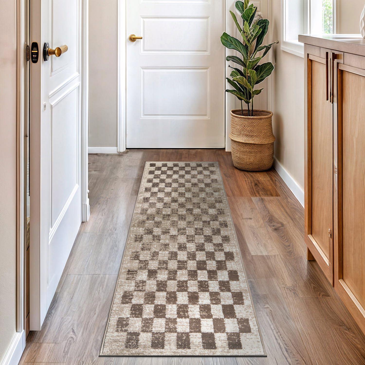 imageRugshop Black and White Checkered Area Rug  HighContrast Grid Pattern Carpet for Living Room Bedroom or Dorm  Trendy Contemporary Soft Floor Dcor 5 x 7 BlackBeige