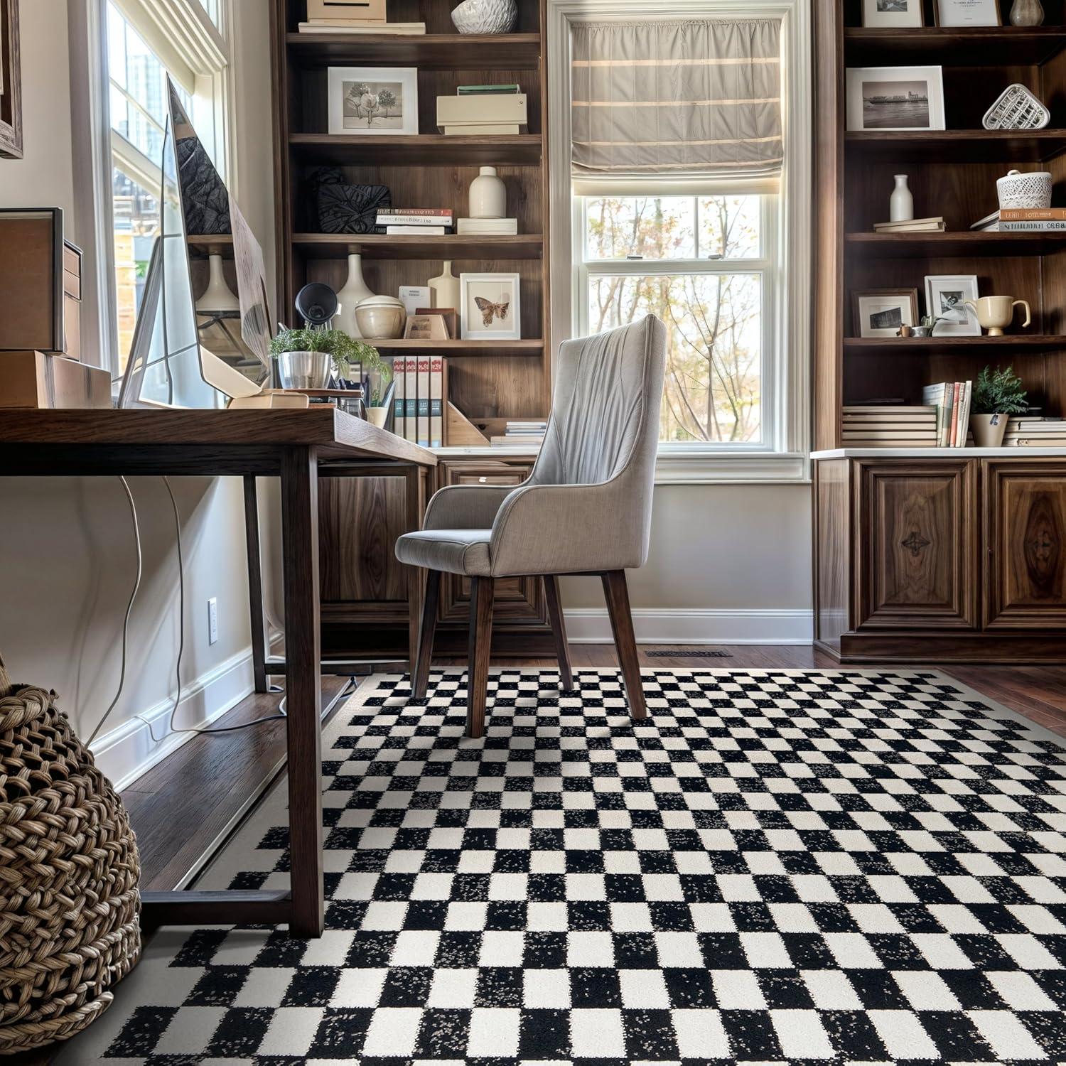 imageRugshop Black and White Checkered Area Rug  HighContrast Grid Pattern Carpet for Living Room Bedroom or Dorm  Trendy Contemporary Soft Floor Dcor 5 x 7 BlackBlack