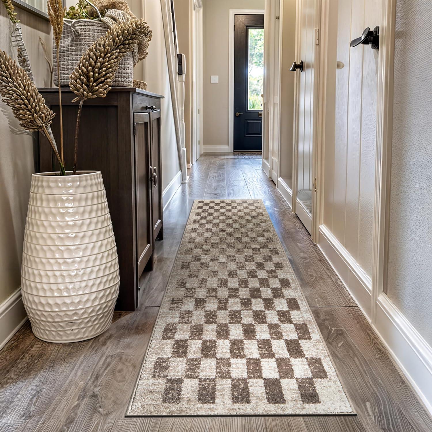 imageRugshop Black and White Checkered Area Rug  HighContrast Grid Pattern Carpet for Living Room Bedroom or Dorm  Trendy Contemporary Soft Floor Dcor 5 x 7 BlackBeige