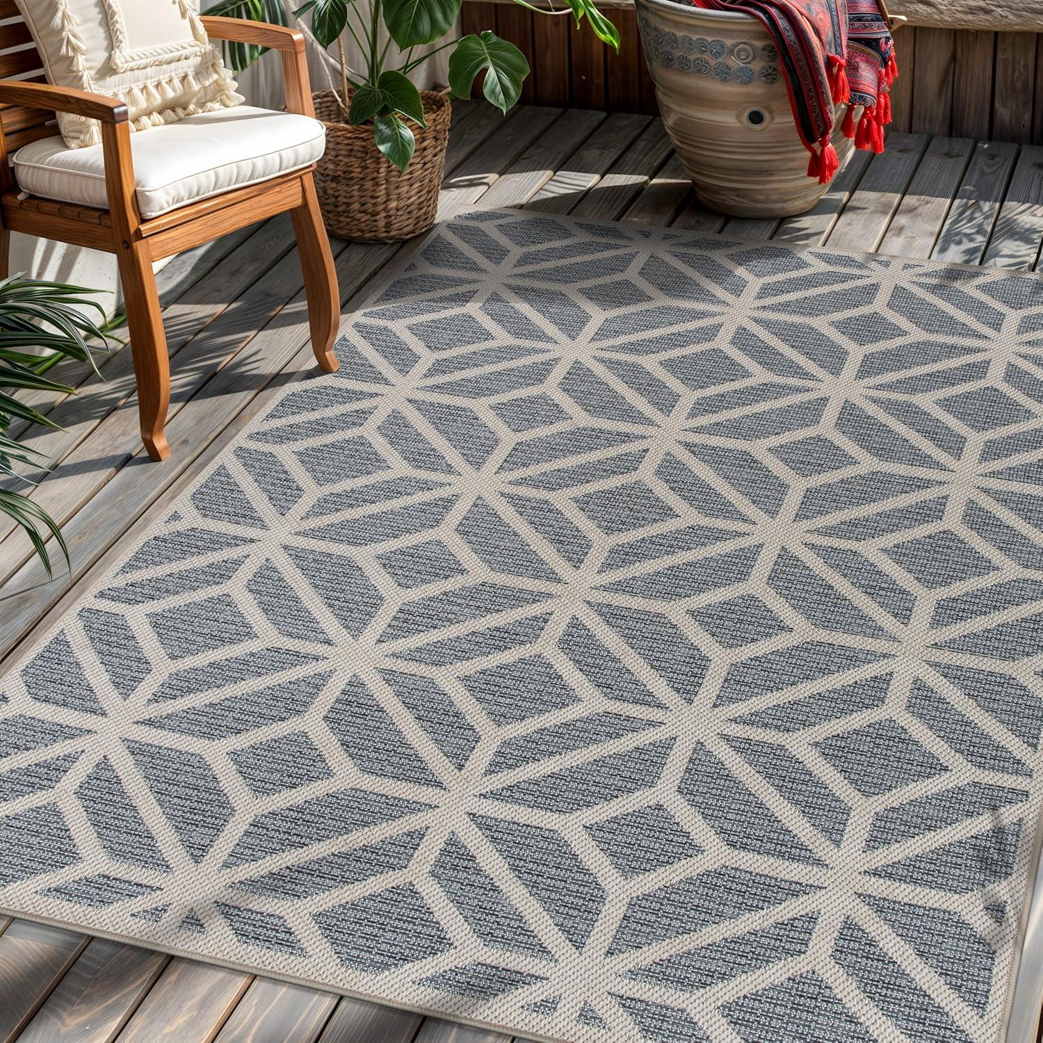 imageRugshop Blue Contemporary Geometric IndoorOutdoor Area Rug Hose Washable for Living Room Dining Room and Bedroom 5 x 7Blue
