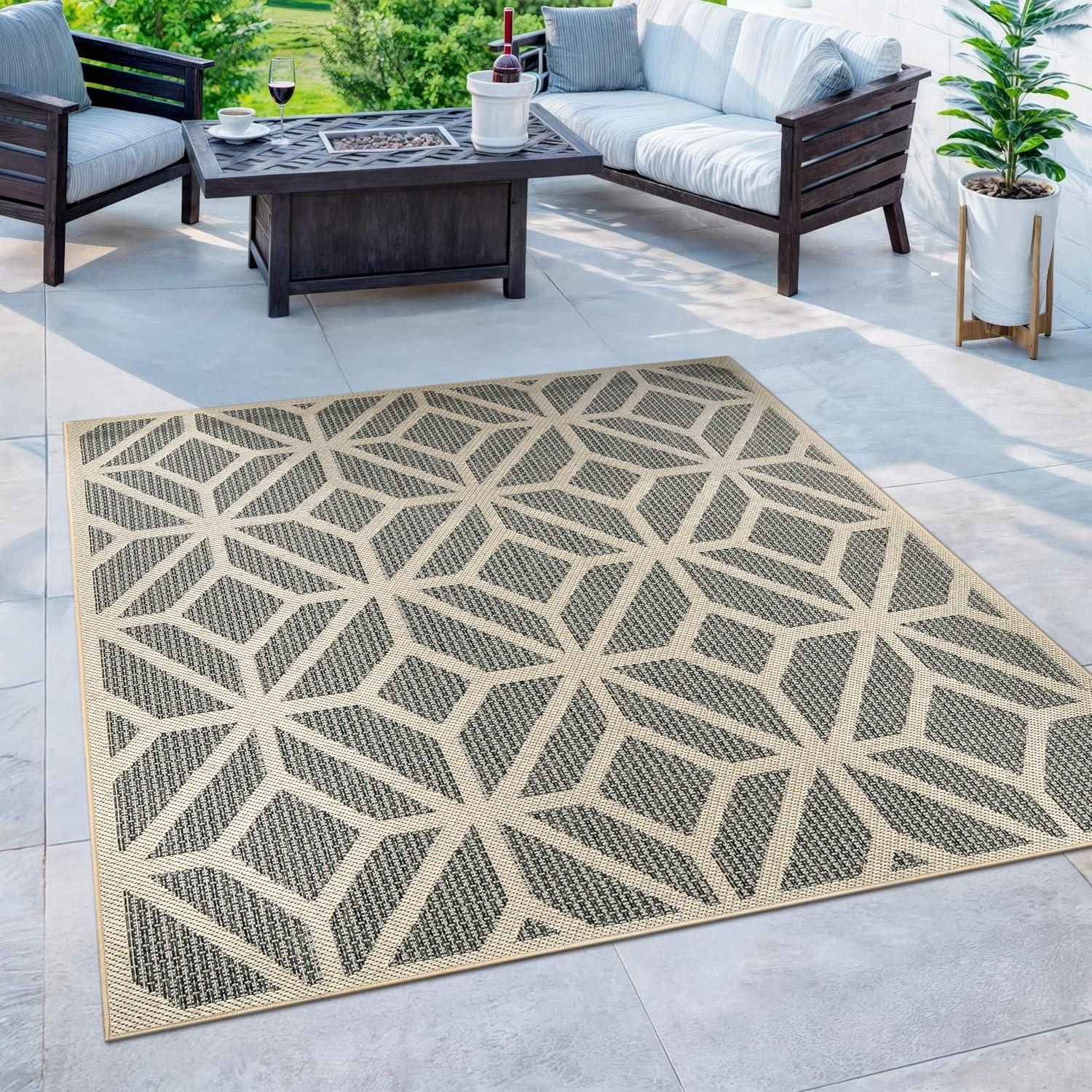 imageRugshop Blue Contemporary Geometric IndoorOutdoor Area Rug Hose Washable for Living Room Dining Room and Bedroom 5 x 7Blue