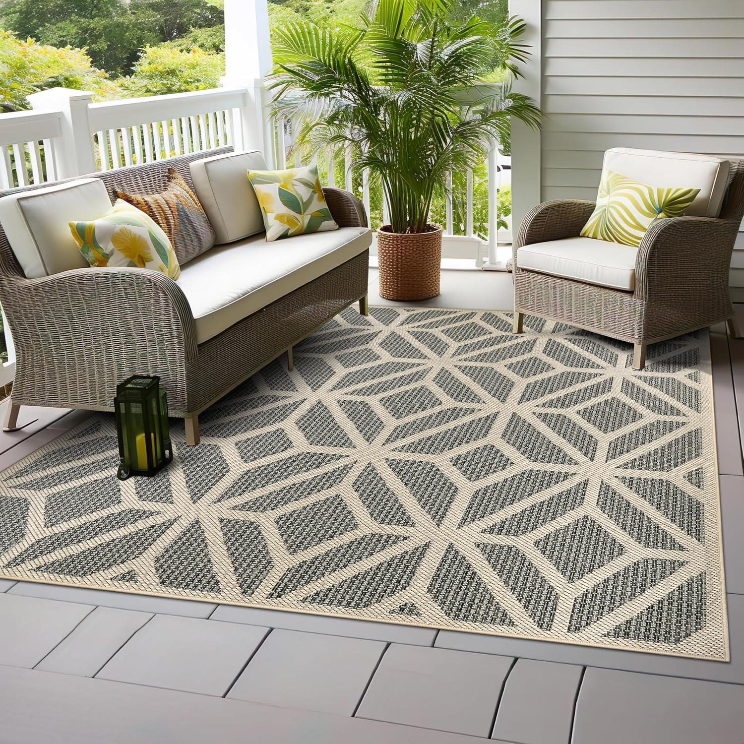 imageRugshop Blue Contemporary Geometric IndoorOutdoor Area Rug Hose Washable for Living Room Dining Room and Bedroom 5 x 7Blue