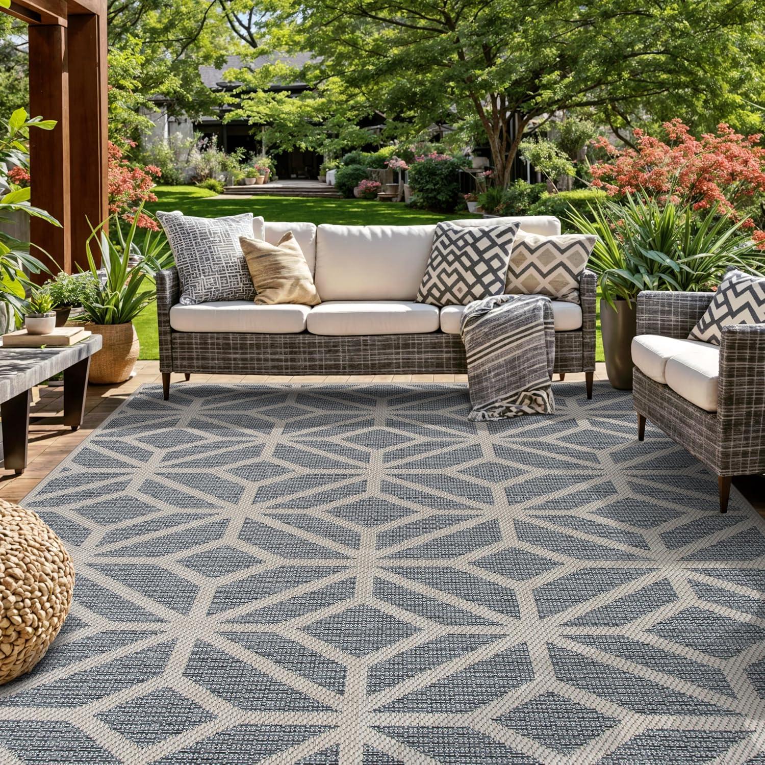 imageRugshop Blue Contemporary Geometric IndoorOutdoor Area Rug Hose Washable for Living Room Dining Room and Bedroom 5 x 7Blue