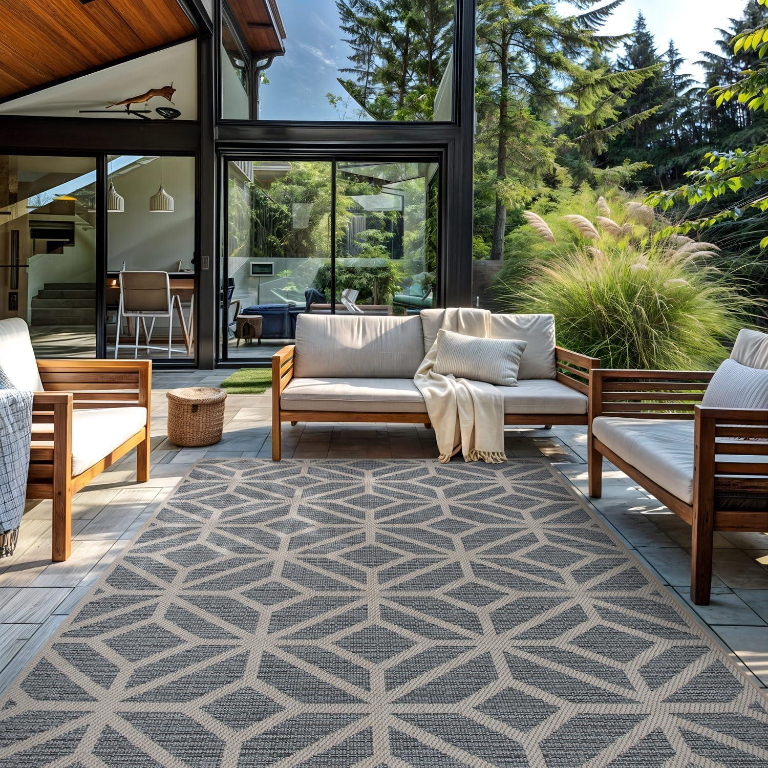 imageRugshop Blue Contemporary Geometric IndoorOutdoor Area Rug Hose Washable for Living Room Dining Room and Bedroom 5 x 7Blue