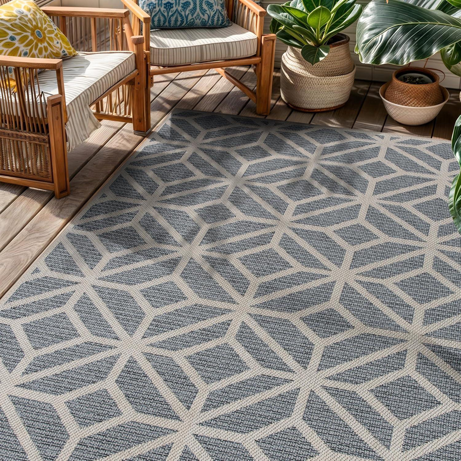 imageRugshop Blue Contemporary Geometric IndoorOutdoor Area Rug Hose Washable for Living Room Dining Room and Bedroom 5 x 7Blue