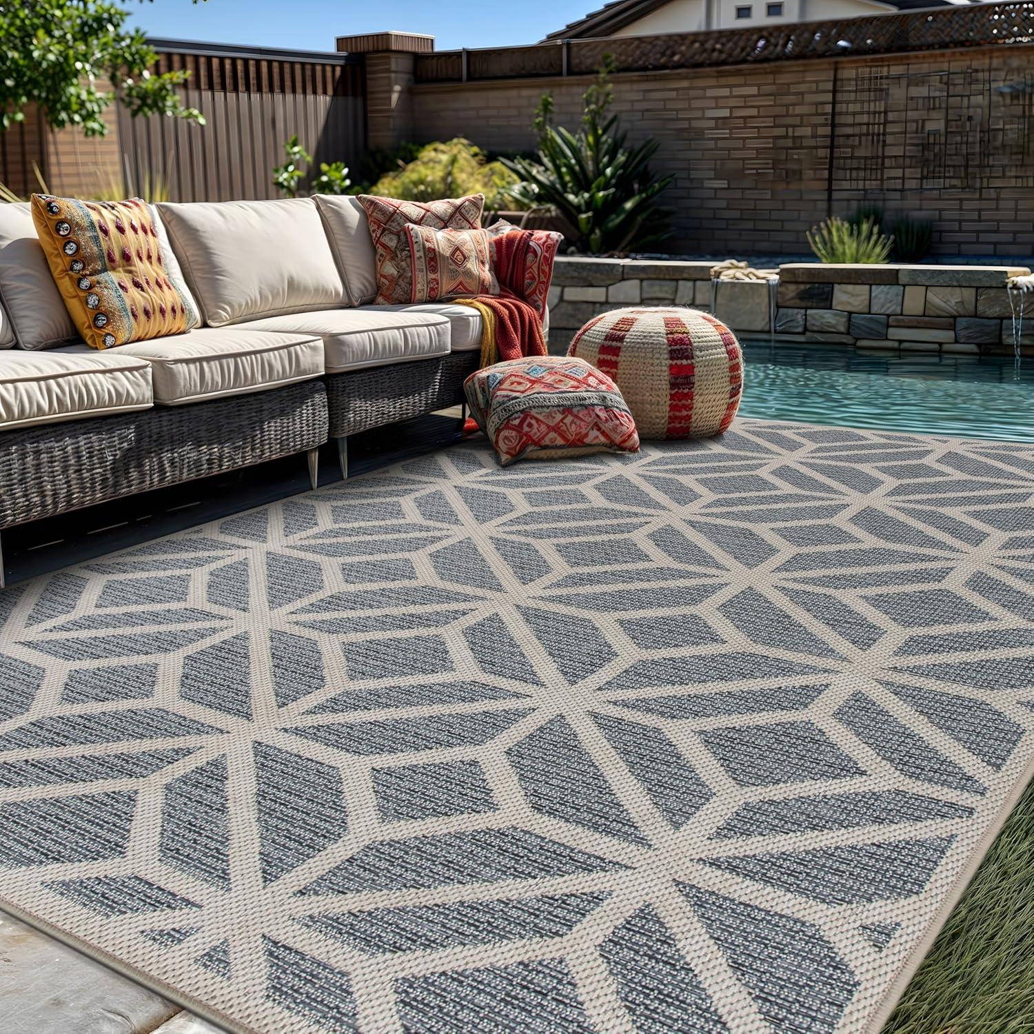 imageRugshop Blue Contemporary Geometric IndoorOutdoor Area Rug Hose Washable for Living Room Dining Room and Bedroom 5 x 7Blue