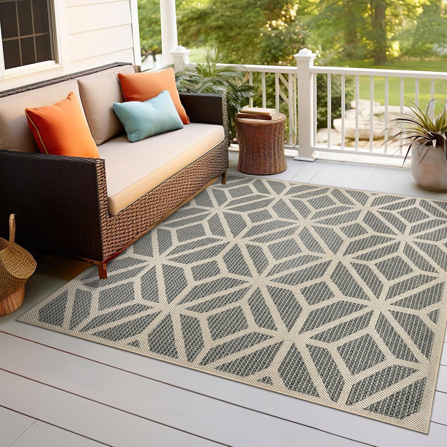 imageRugshop Blue Contemporary Geometric IndoorOutdoor Area Rug Hose Washable for Living Room Dining Room and Bedroom 5 x 7Blue