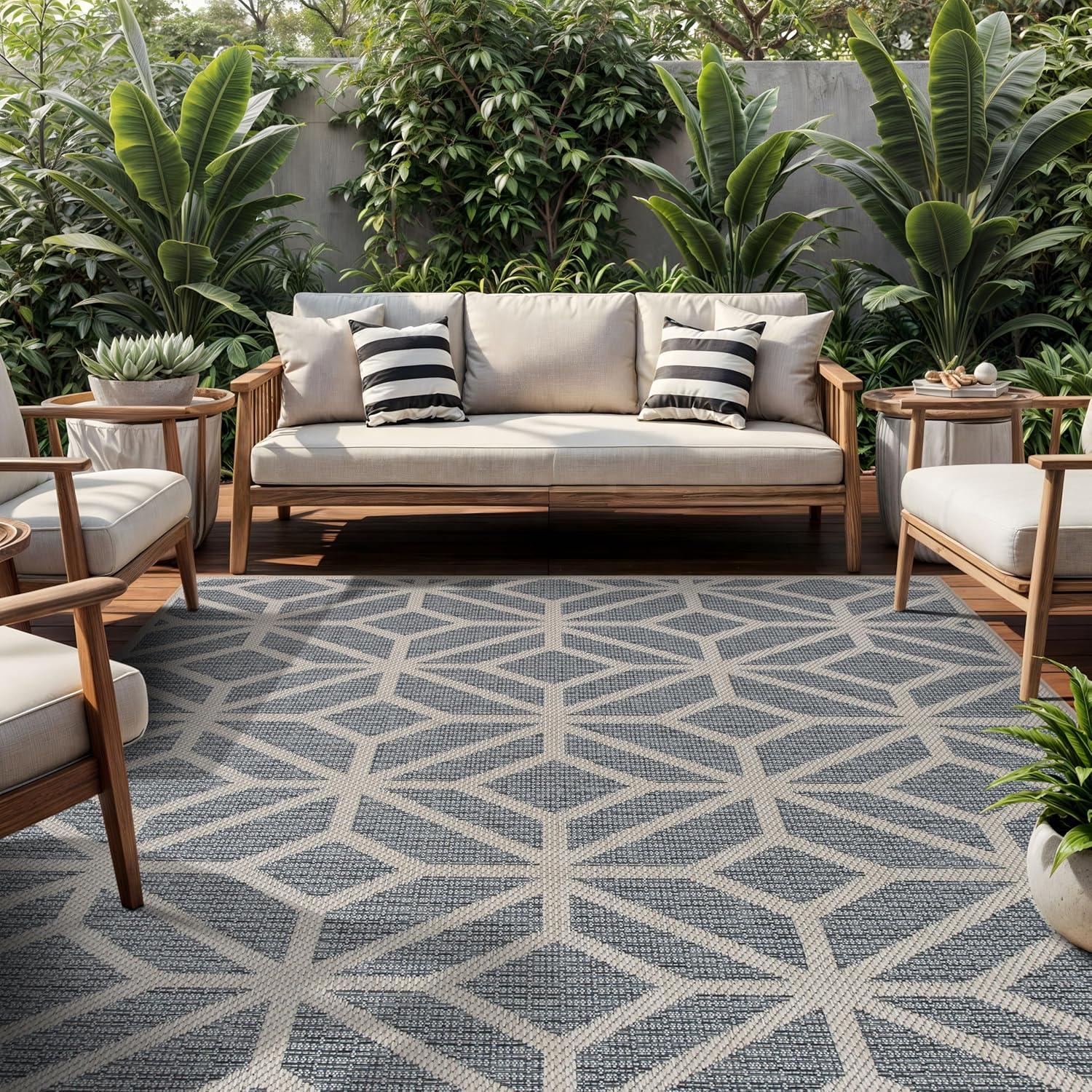 imageRugshop Blue Contemporary Geometric IndoorOutdoor Area Rug Hose Washable for Living Room Dining Room and Bedroom 5 x 7Blue