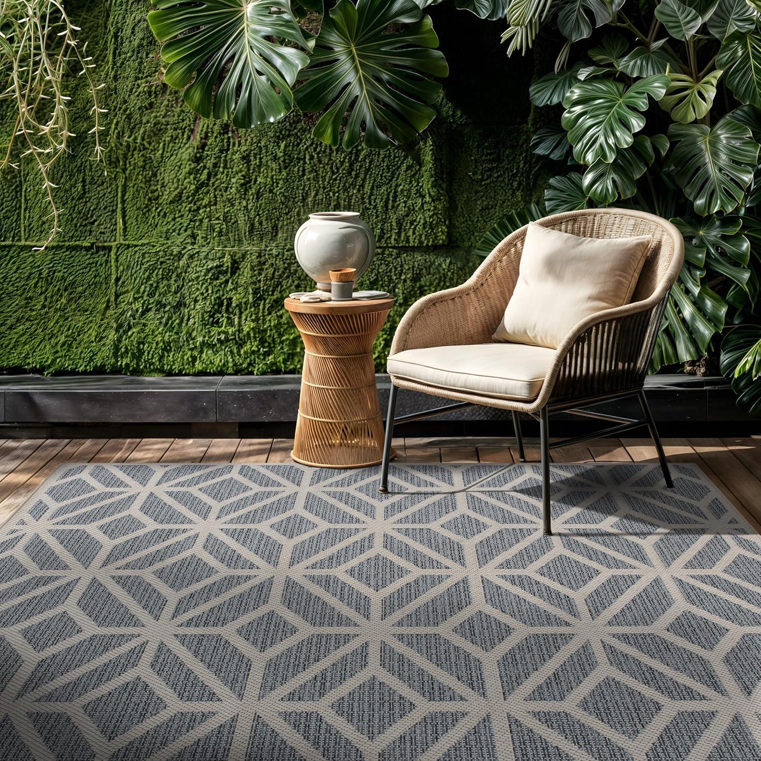 imageRugshop Blue Contemporary Geometric IndoorOutdoor Area Rug Hose Washable for Living Room Dining Room and Bedroom 5 x 7Blue