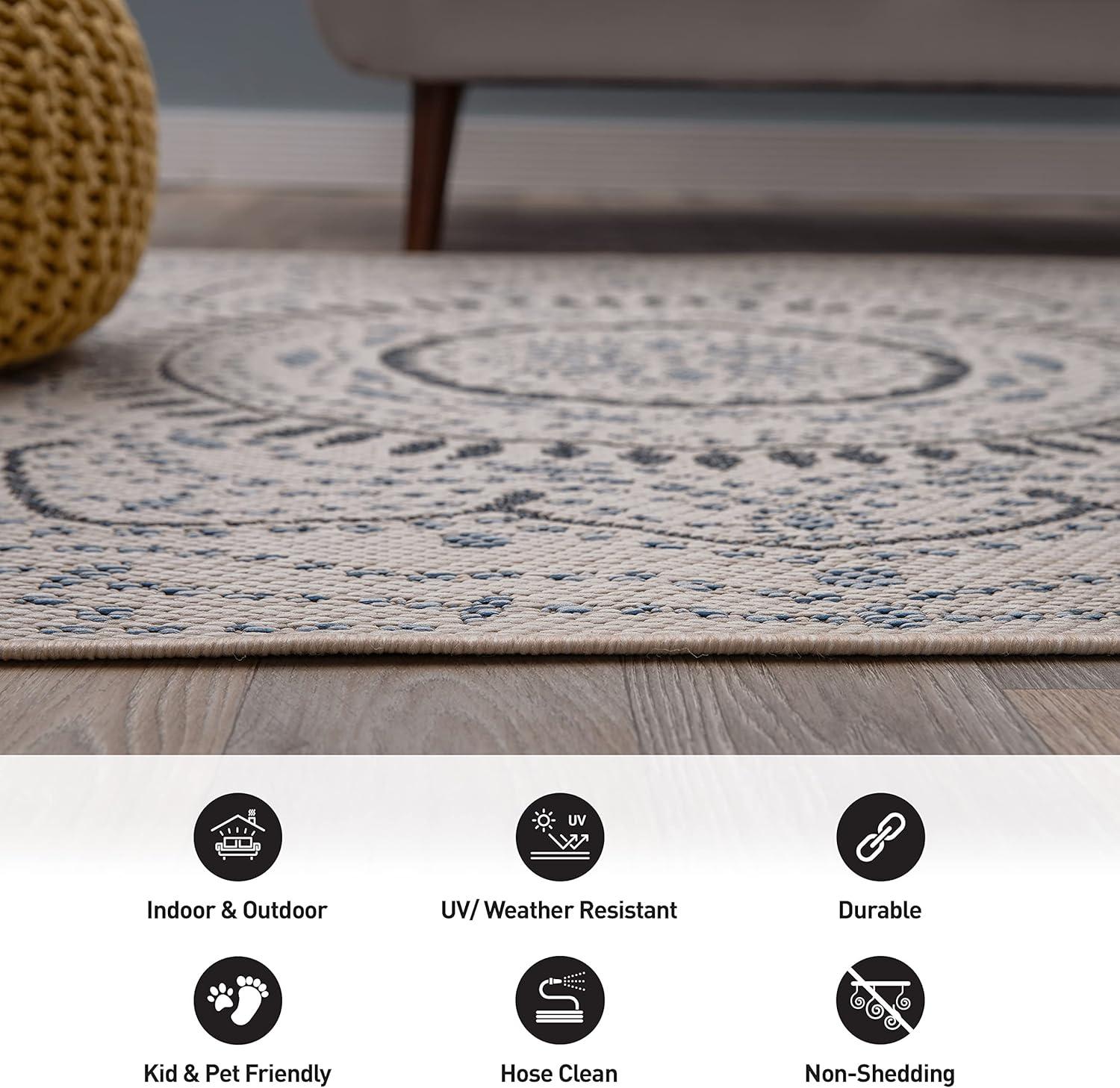 imageRugshop Blue Medallion IndoorOutdoor Area Rug Fade Resistant for Living Room Dining Room and Bedroom 5 x 7Cream