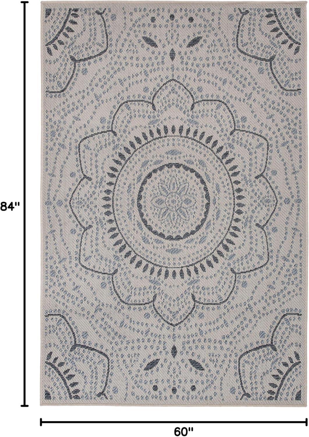 imageRugshop Blue Medallion IndoorOutdoor Area Rug Fade Resistant for Living Room Dining Room and Bedroom 5 x 7Cream