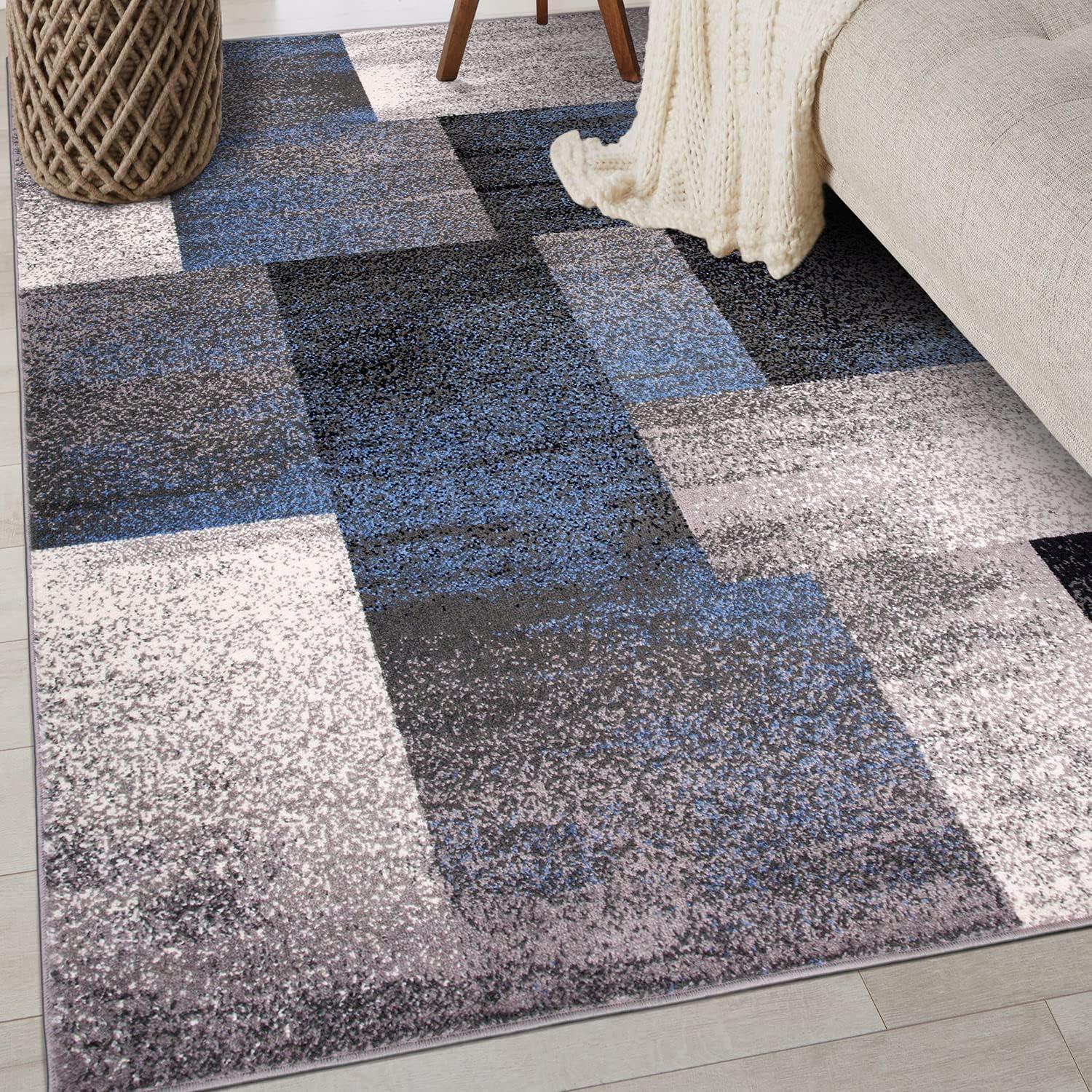 imageRugshop Blue Modern Distressed Boxes Area Rug NonShedding for Living Room Bedroom and Dining Room 5 x 7Blue