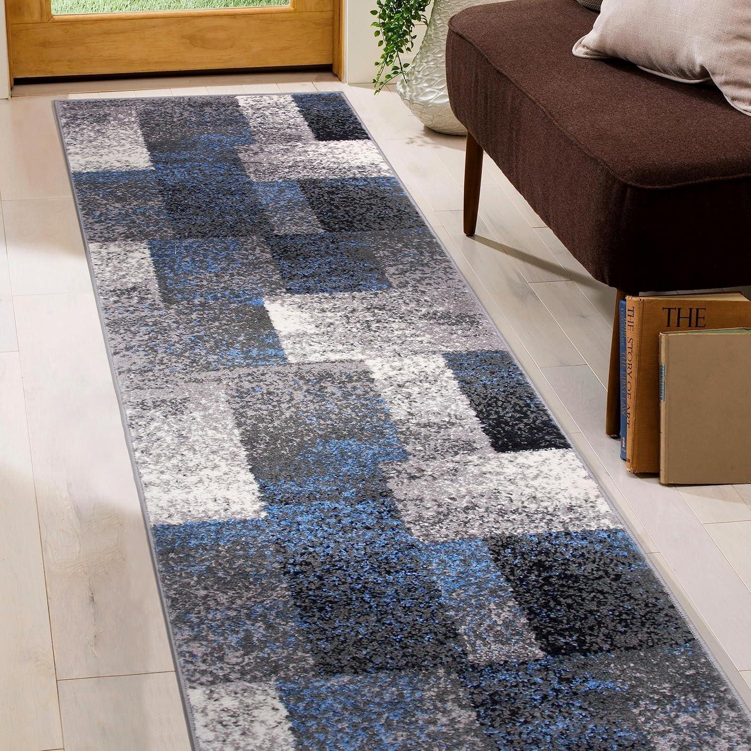imageRugshop Blue Modern Distressed Boxes Area Rug NonShedding for Living Room Bedroom and Dining Room 5 x 7Blue