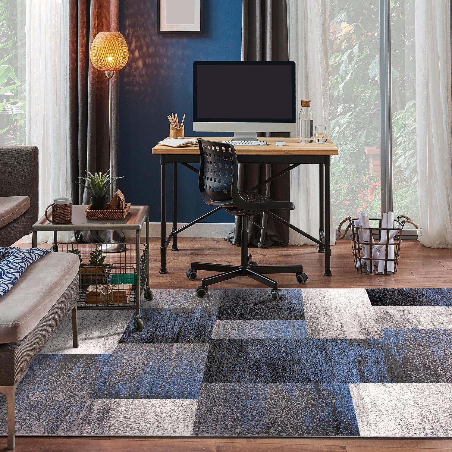 imageRugshop Blue Modern Distressed Boxes Area Rug NonShedding for Living Room Bedroom and Dining Room 5 x 7Blue