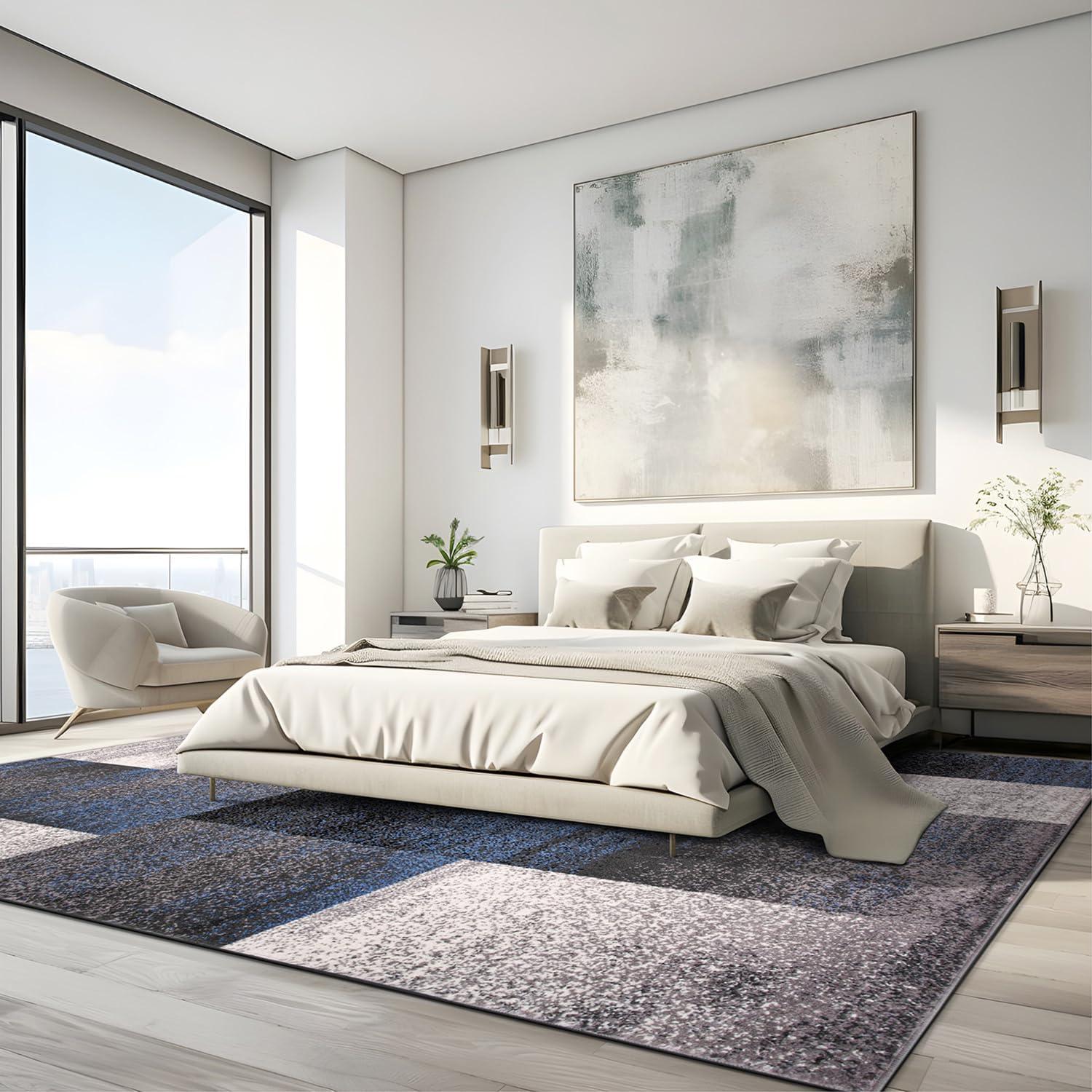 imageRugshop Blue Modern Distressed Boxes Area Rug NonShedding for Living Room Bedroom and Dining Room 5 x 7Blue