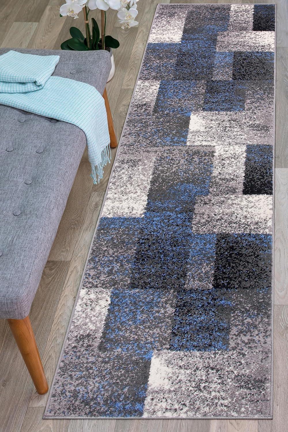 imageRugshop Blue Modern Distressed Boxes Area Rug NonShedding for Living Room Bedroom and Dining Room 5 x 7Blue