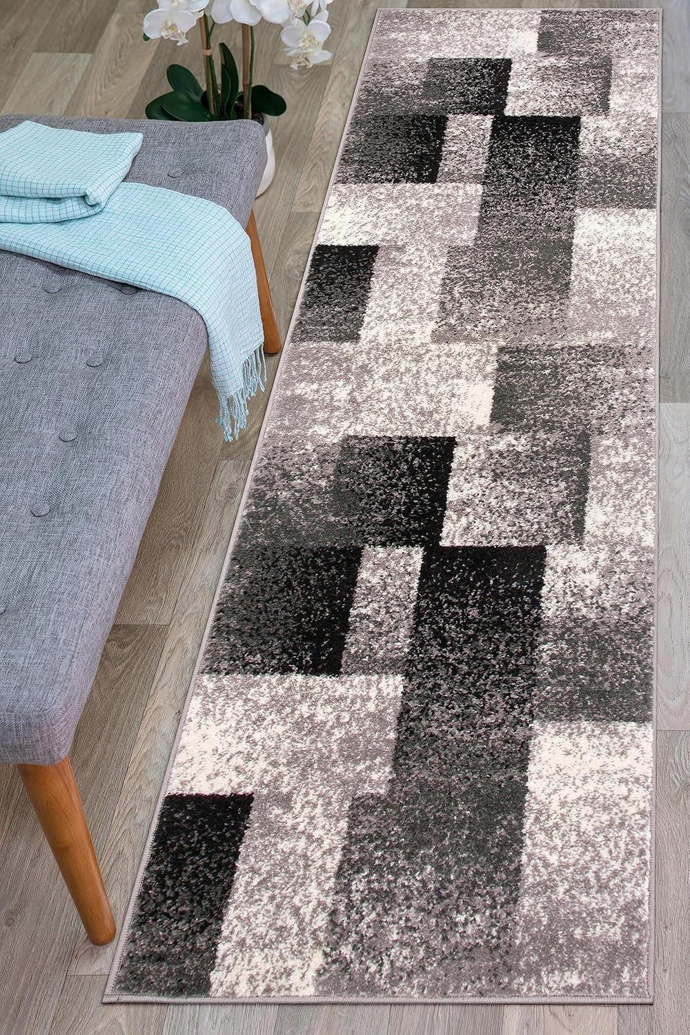 imageRugshop Blue Modern Distressed Boxes Area Rug NonShedding for Living Room Bedroom and Dining Room 5 x 7Grey