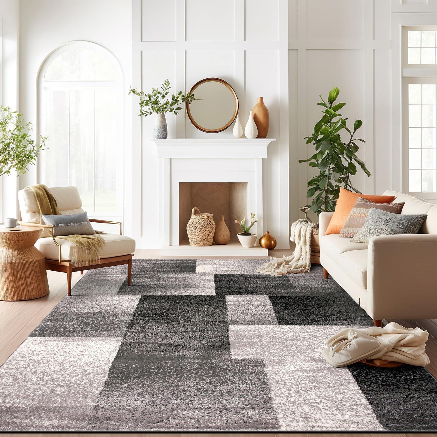 imageRugshop Blue Modern Distressed Boxes Area Rug NonShedding for Living Room Bedroom and Dining Room 5 x 7Grey