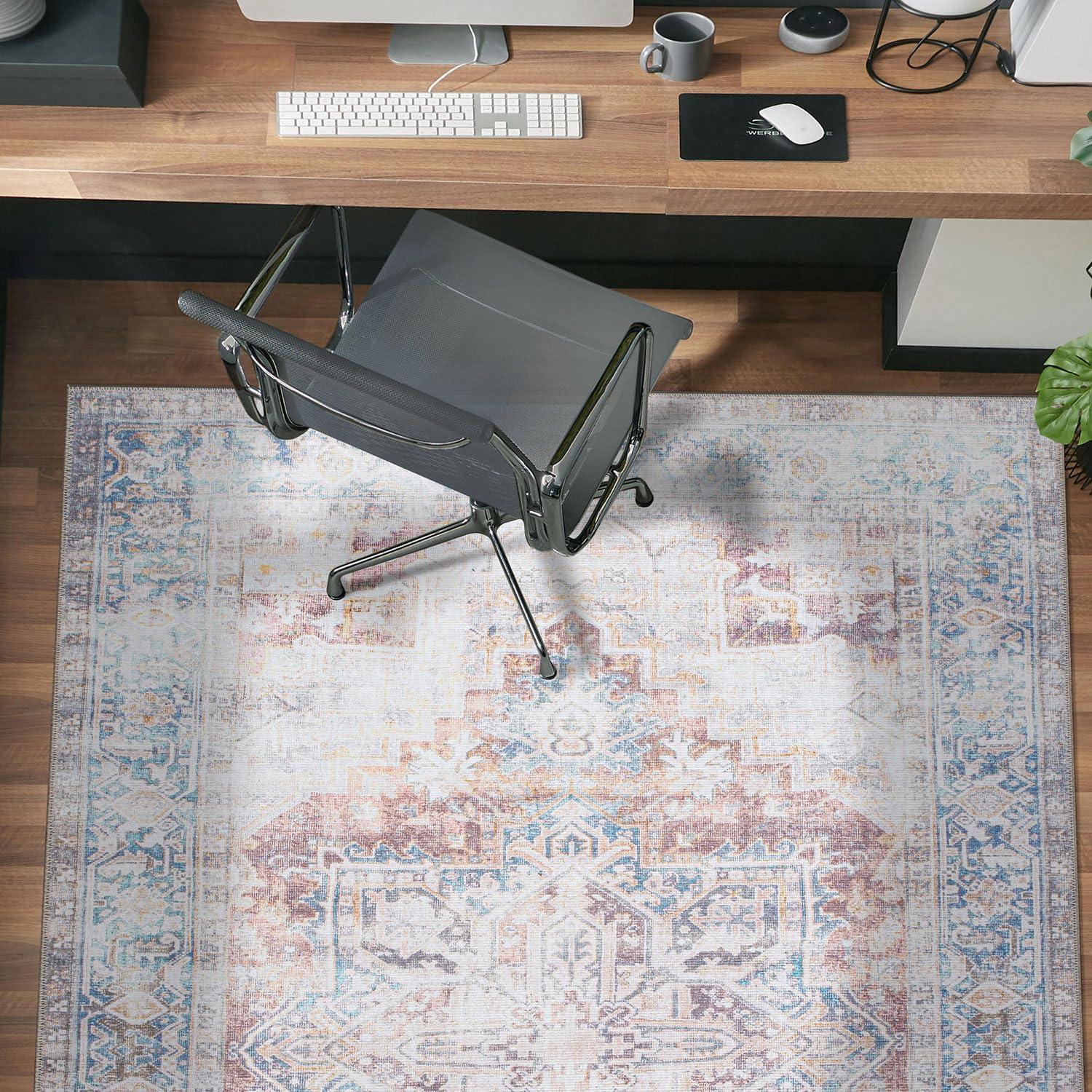 imageRugshop Bohemian Distressed Stain Resistant Flat Weave Eco Friendly Premium Recycled Machine Washable Area Rug 5x7 RustRust