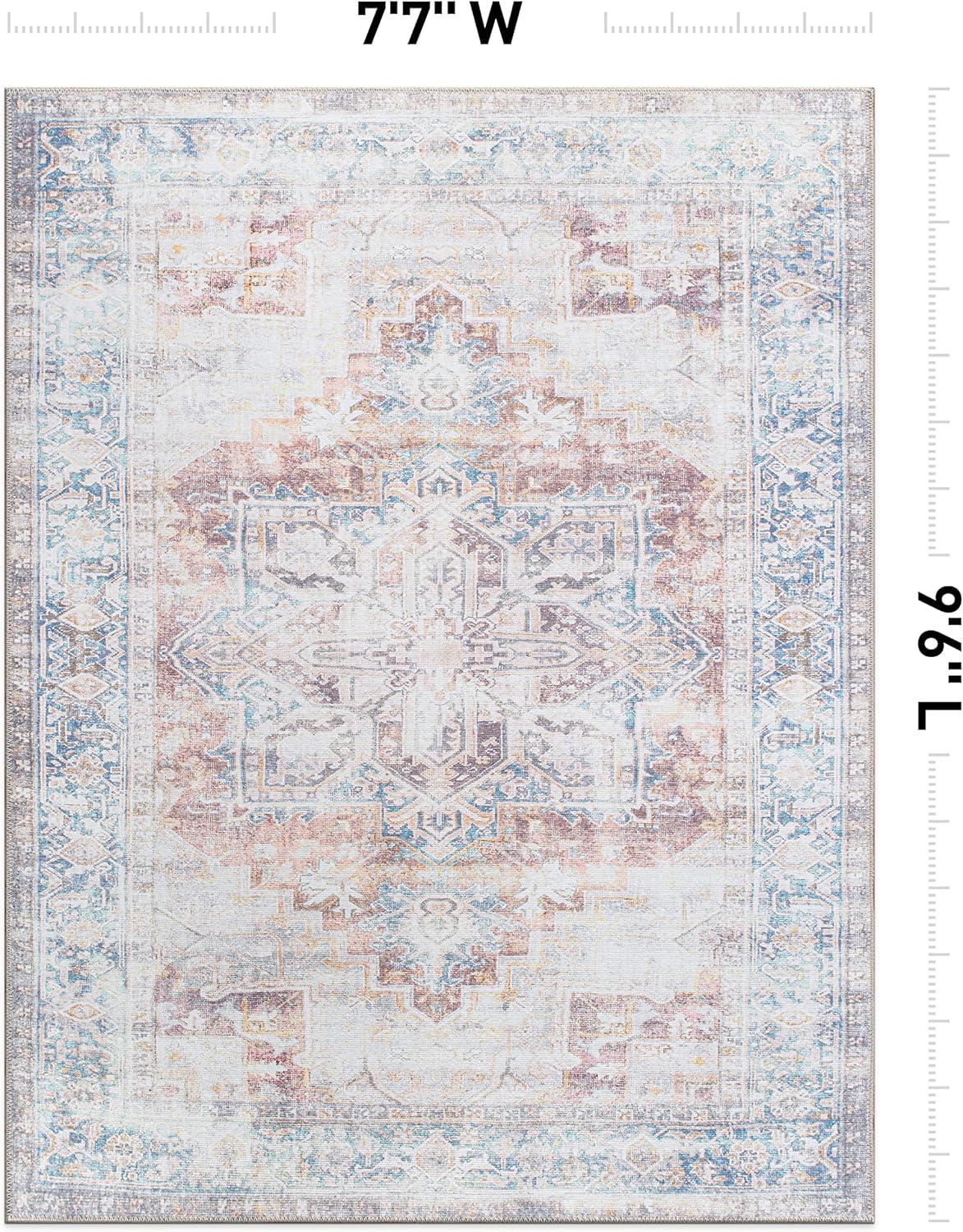 imageRugshop Bohemian Distressed Stain Resistant Flat Weave Eco Friendly Premium Recycled Machine Washable Area Rug 5x7 RustRust