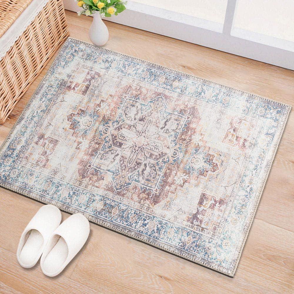 imageRugshop Bohemian Distressed Stain Resistant Flat Weave Eco Friendly Premium Recycled Machine Washable Area Rug 5x7 RustRust
