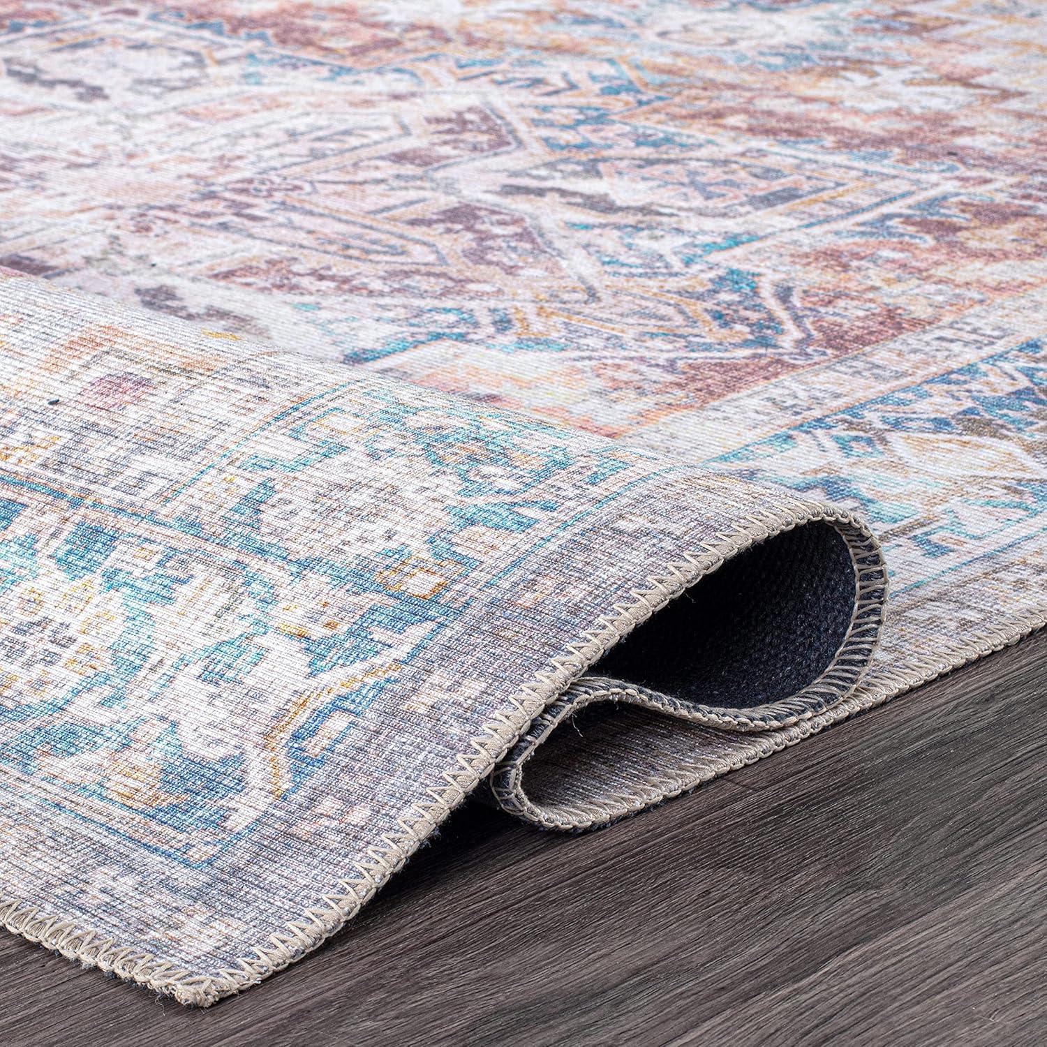 imageRugshop Bohemian Distressed Stain Resistant Flat Weave Eco Friendly Premium Recycled Machine Washable Area Rug 5x7 RustRust