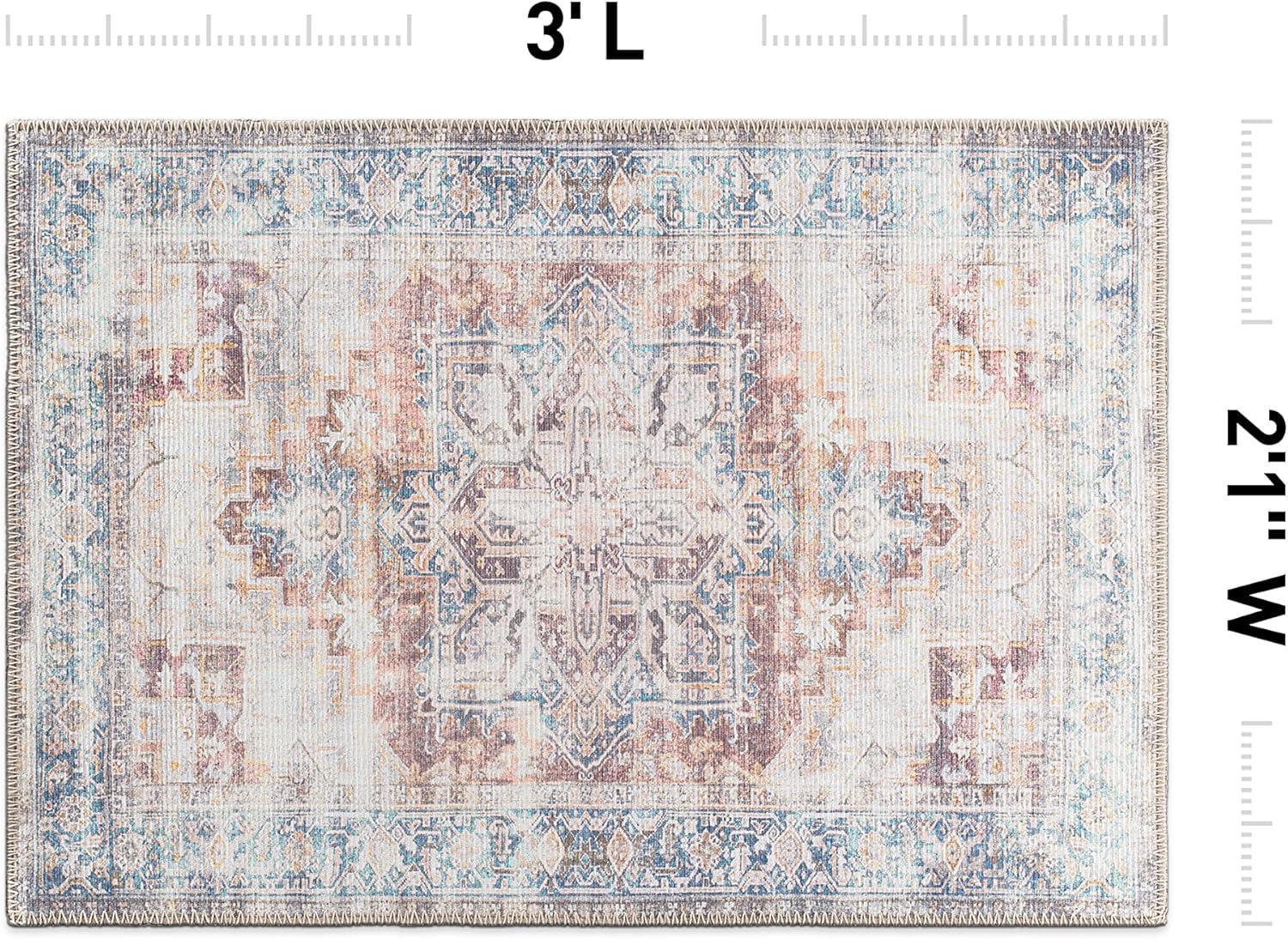 imageRugshop Bohemian Distressed Stain Resistant Flat Weave Eco Friendly Premium Recycled Machine Washable Area Rug 5x7 RustRust