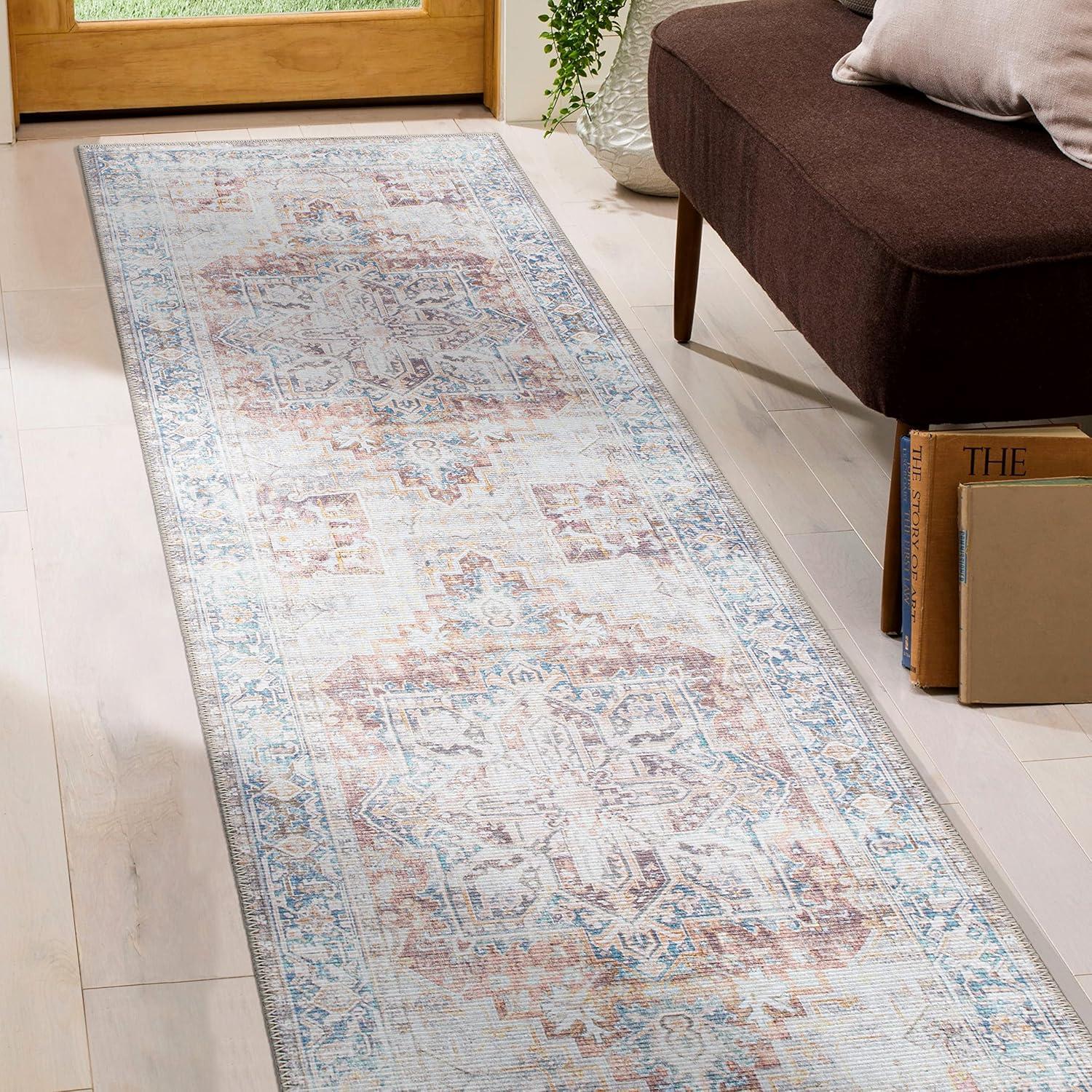 imageRugshop Bohemian Distressed Stain Resistant Flat Weave Eco Friendly Premium Recycled Machine Washable Area Rug 5x7 RustRust