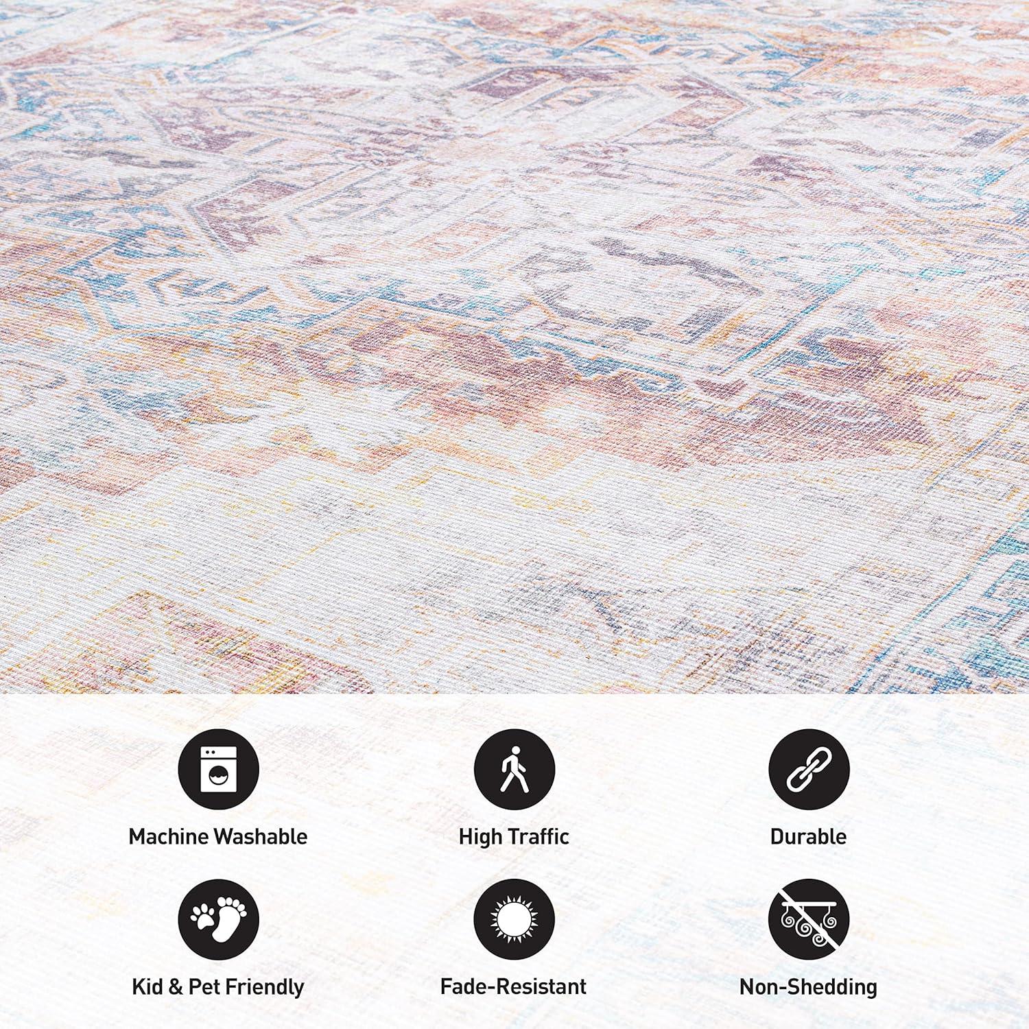 imageRugshop Bohemian Distressed Stain Resistant Flat Weave Eco Friendly Premium Recycled Machine Washable Area Rug 5x7 RustRust