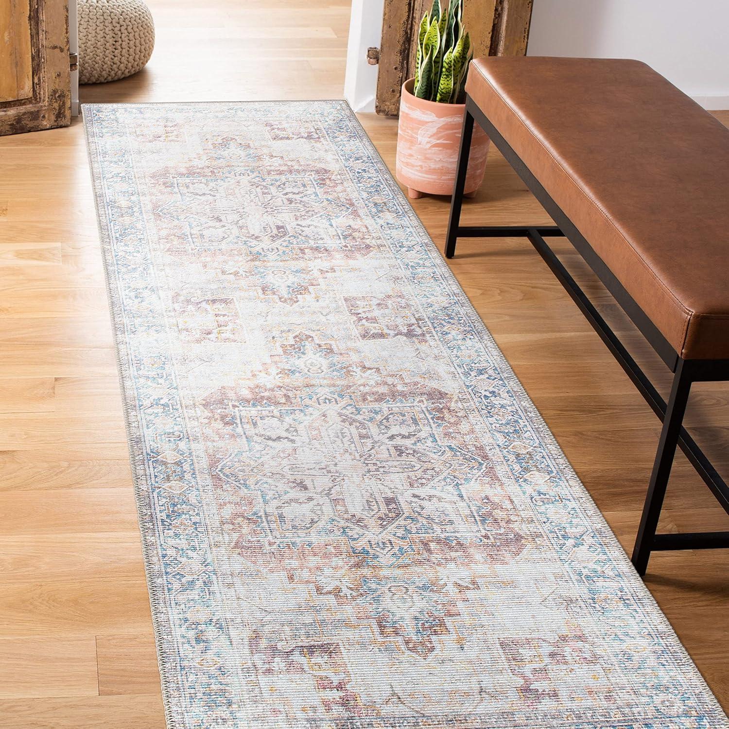 imageRugshop Bohemian Distressed Stain Resistant Flat Weave Eco Friendly Premium Recycled Machine Washable Area Rug 5x7 RustRust