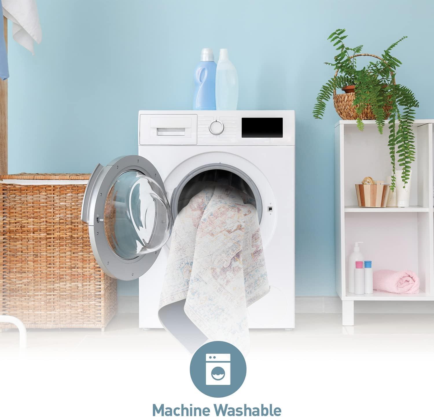 imageRugshop Bohemian Distressed Stain Resistant Flat Weave Eco Friendly Premium Recycled Machine Washable Area Rug 5x7 RustRust