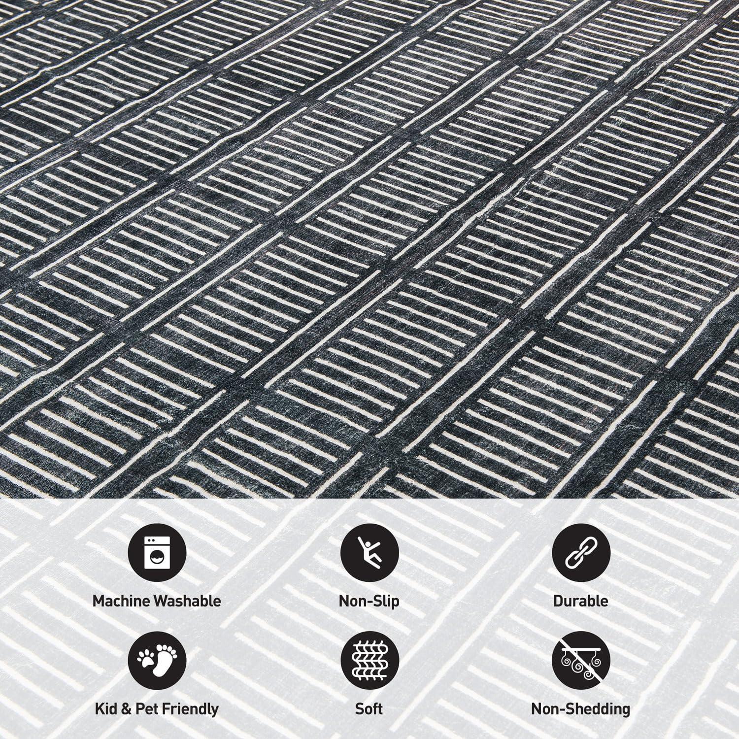 imageRugshop Bohemian Stripe Lines Washable Non Slip Area Rug 5 x 7 IvoryBlack