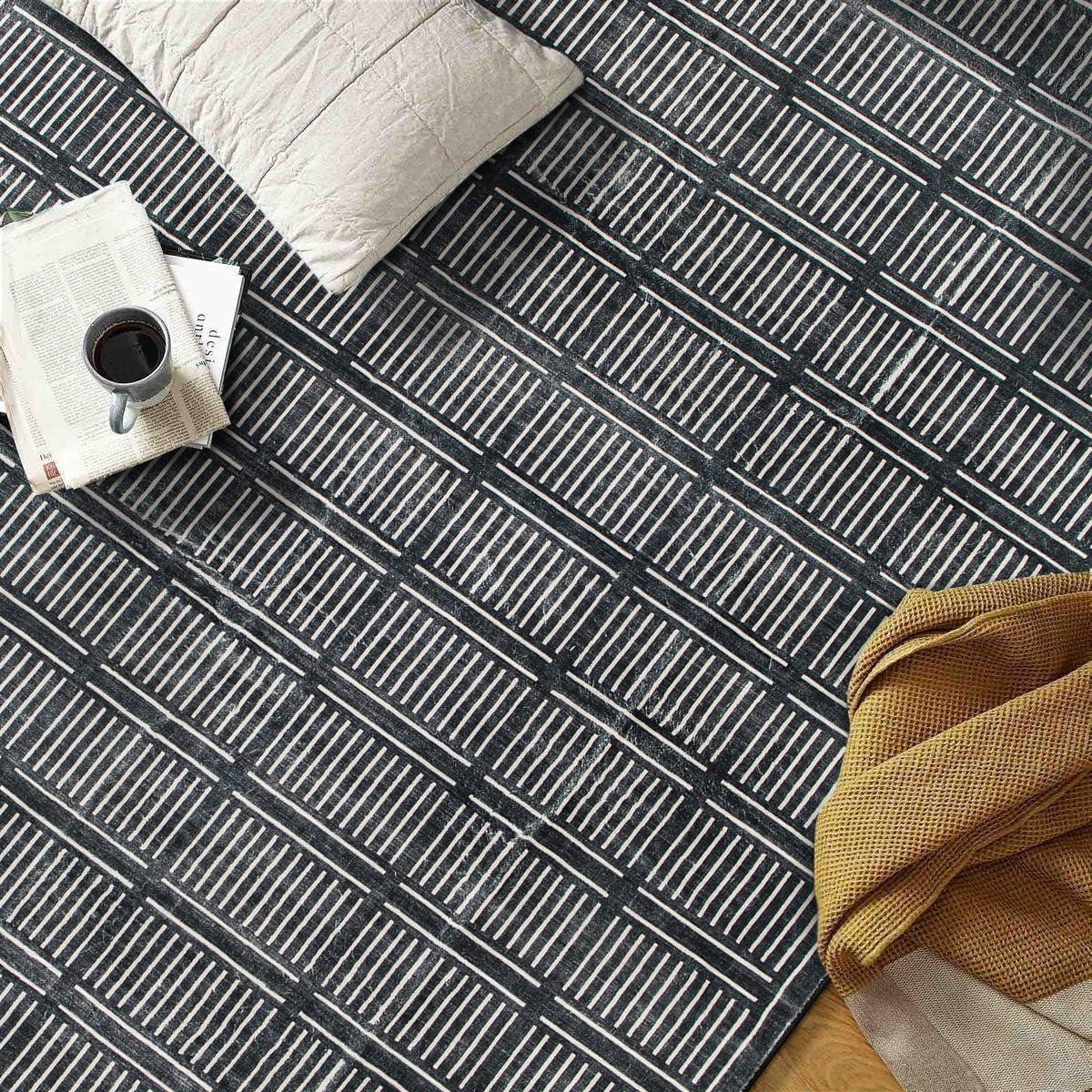 imageRugshop Bohemian Stripe Lines Washable Non Slip Area Rug 5 x 7 IvoryBlack