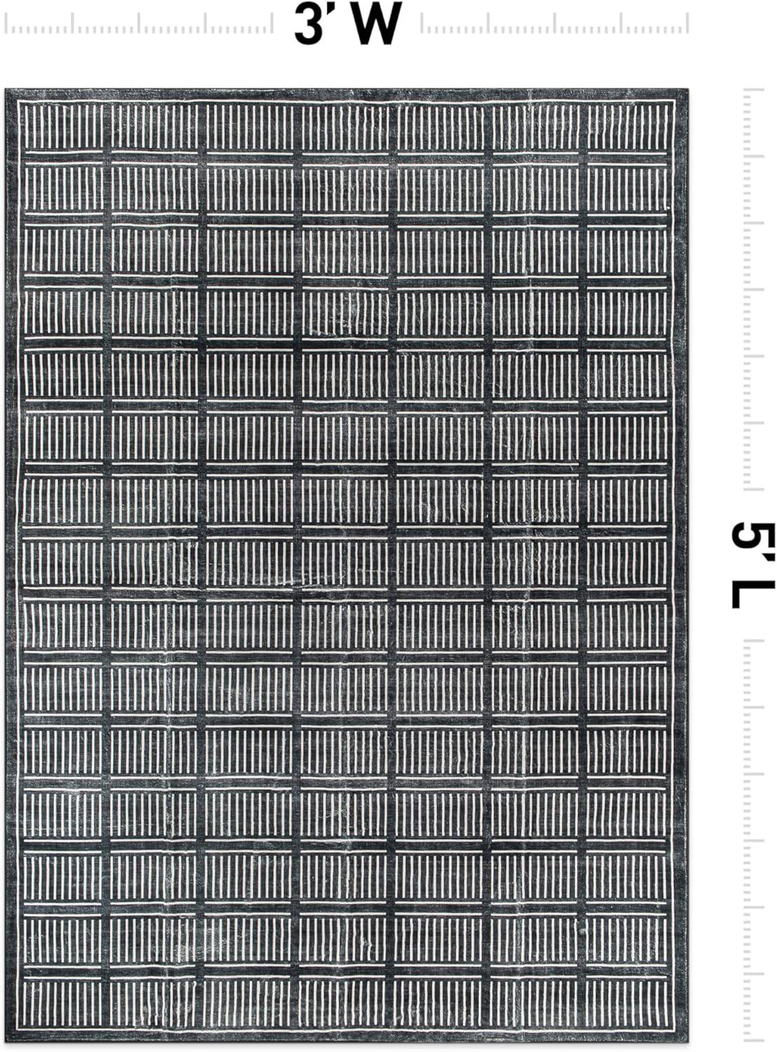 imageRugshop Bohemian Stripe Lines Washable Non Slip Area Rug 5 x 7 IvoryBlack