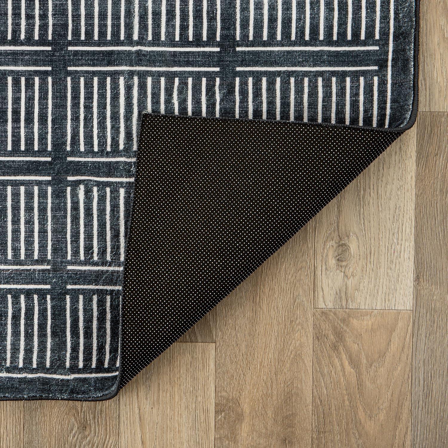 imageRugshop Bohemian Stripe Lines Washable Non Slip Area Rug 5 x 7 IvoryBlack